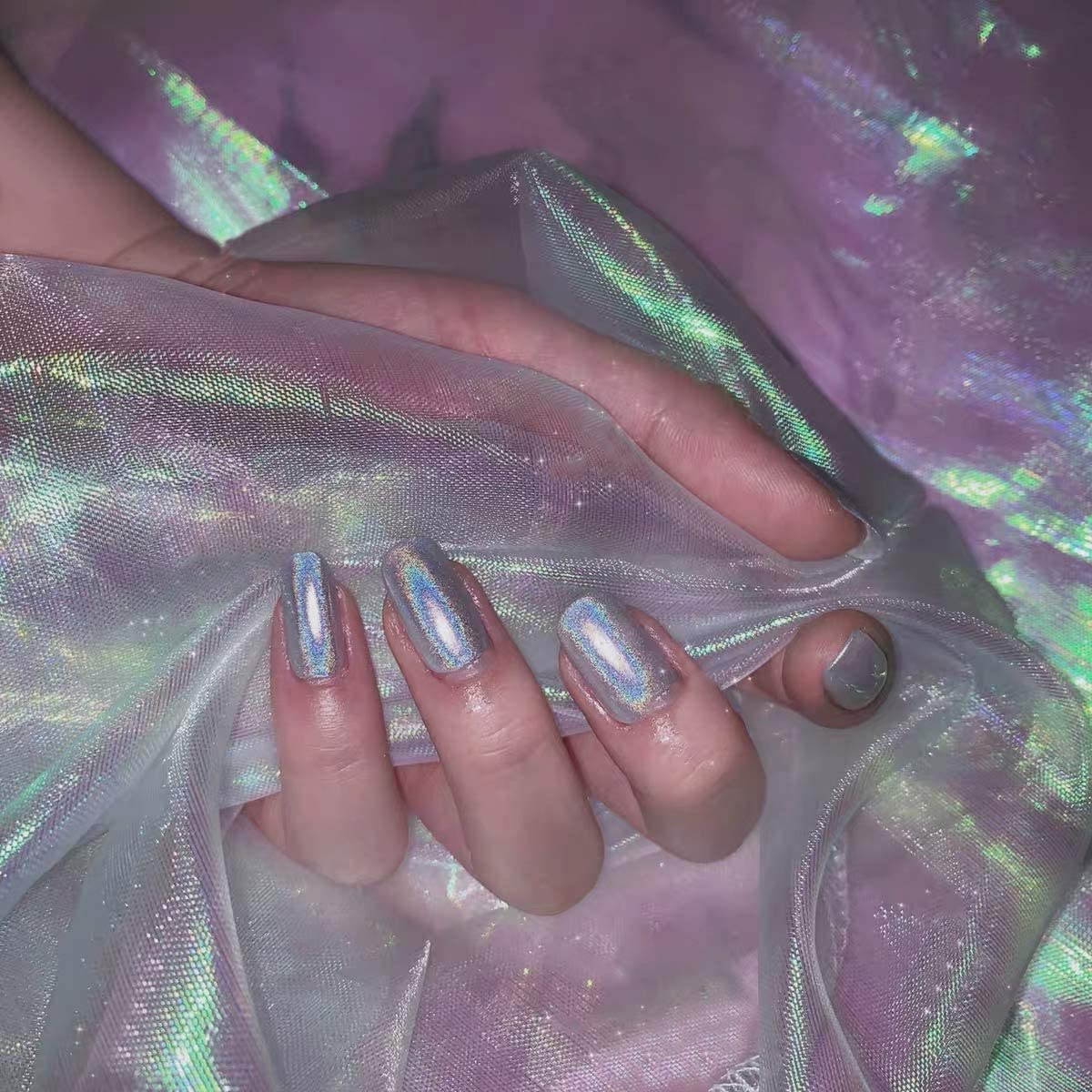 6 Jars Holographic Laser Nail Powder Set - Solid Chrome Nail Art Pigment for Gel & Acrylic Nails - Perfect for Salon, DIY Manicure & Nail Art Designs