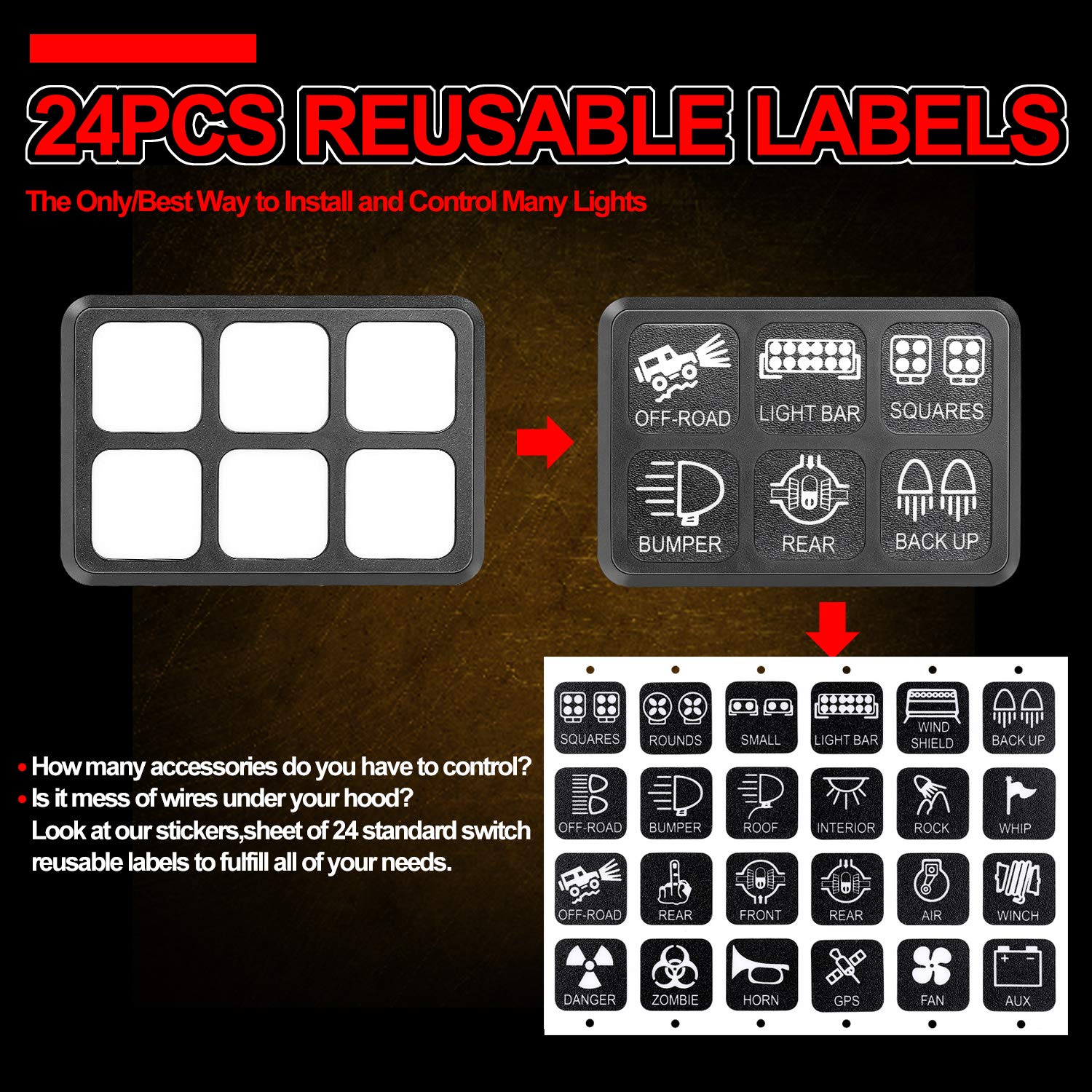 OFFROADTOWN 6 Gang Switch Panel with Flush Mount LED Pods - Universal Waterproof Rocker Switch Panel for Trucks, Jeeps, ATVs & Boats - Perfect for Off-Roading, Camping & Marine Applications