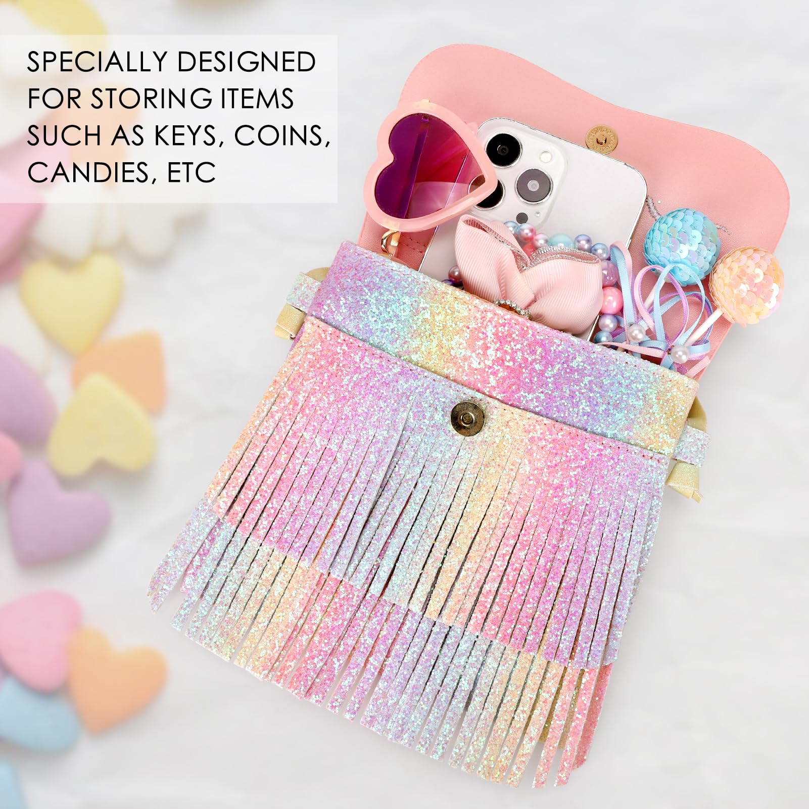 Mibasies Kids Purse for Girls - Cute Unicorn & Cat Crossbody Shoulder Bag with Tassel | Perfect Gift for Toddlers & Little Girls | Birthday, Party, Dress-Up Play