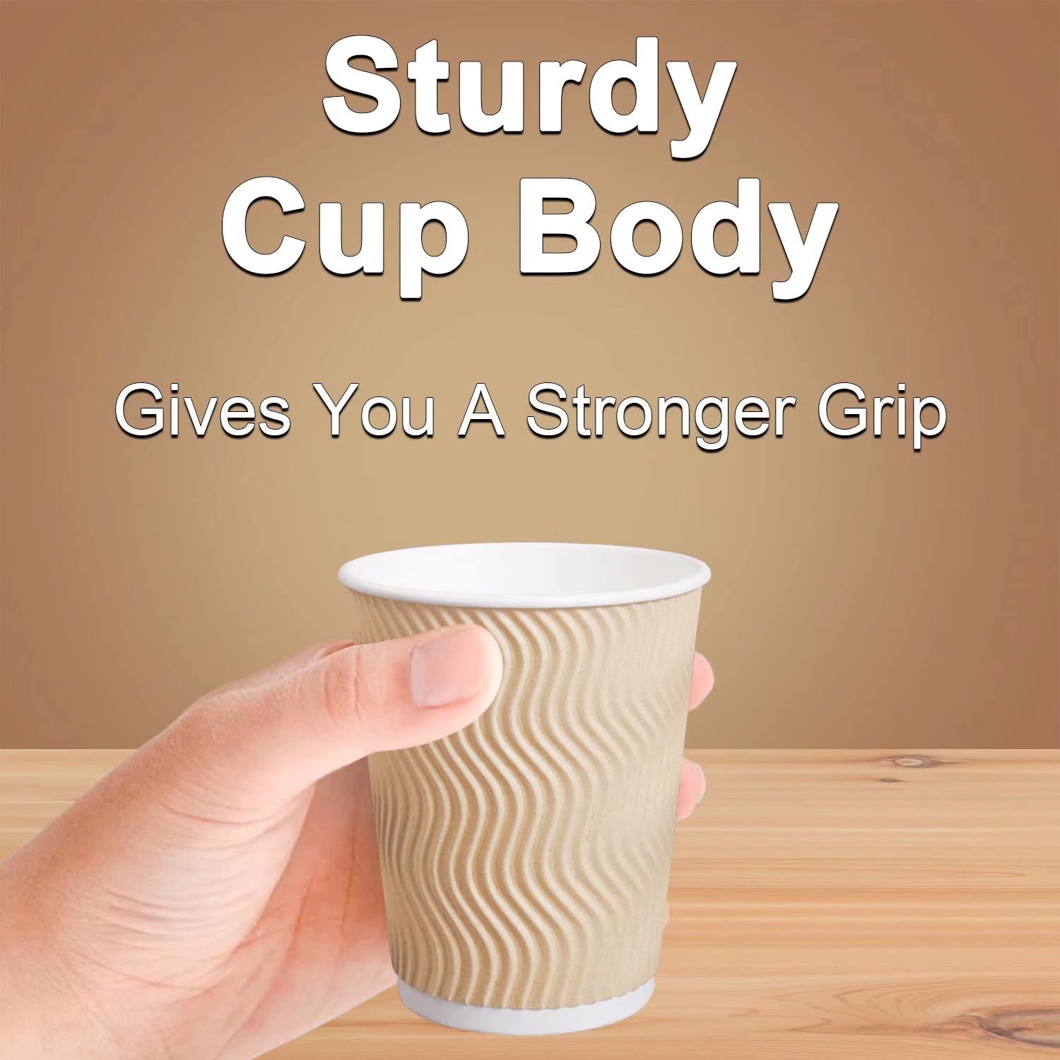 8 oz Disposable Insulated Coffee Cups - 100 Pack Brown Corrugated Ripple Wall Paper Hot Drink Cups for Coffee, Tea, Hot Chocolate - Perfect for Cafes, Offices, and Takeout