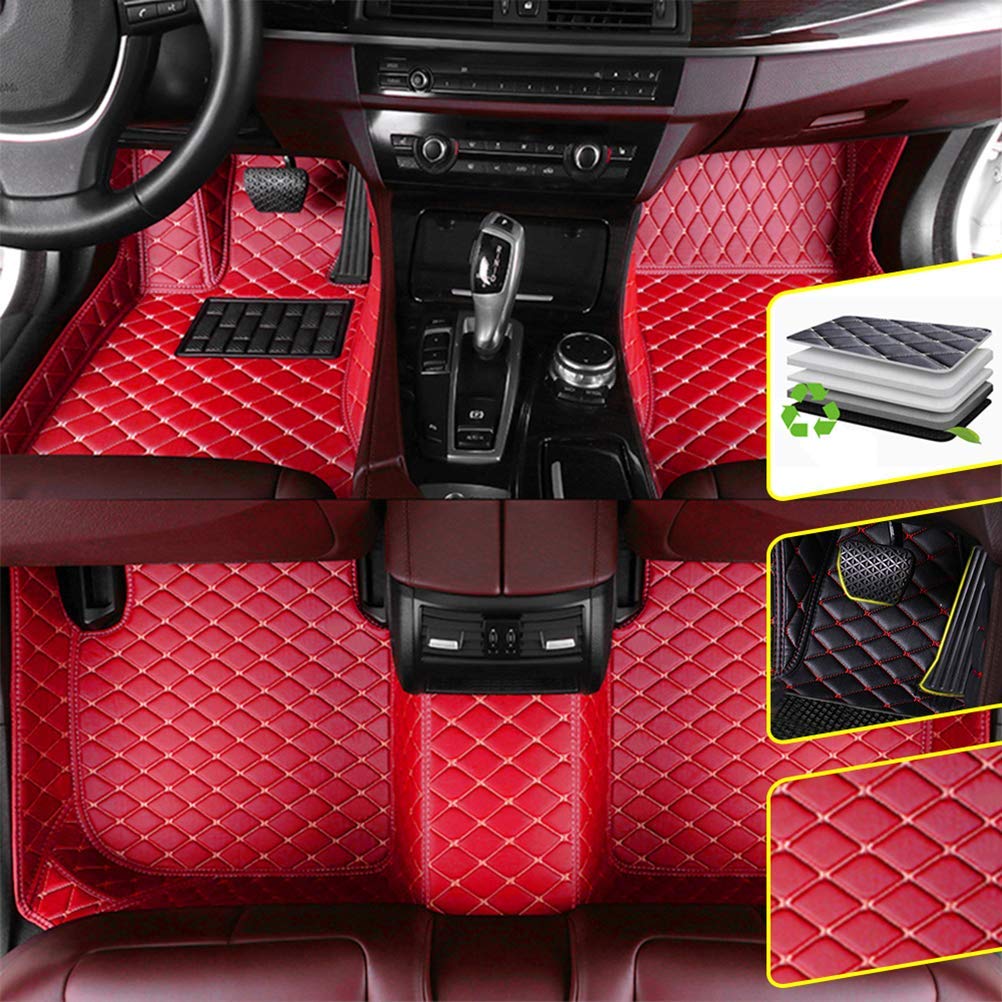 Premium Custom Fit Car Floor Mats for BMW X5 E70 (2008-2013) - 5-Seater Waterproof Non-Slip Leather Auto Floor Liners - Interior Accessories (1 Set, Red) - Perfect for All-Weather Protection & Luxury Car Care