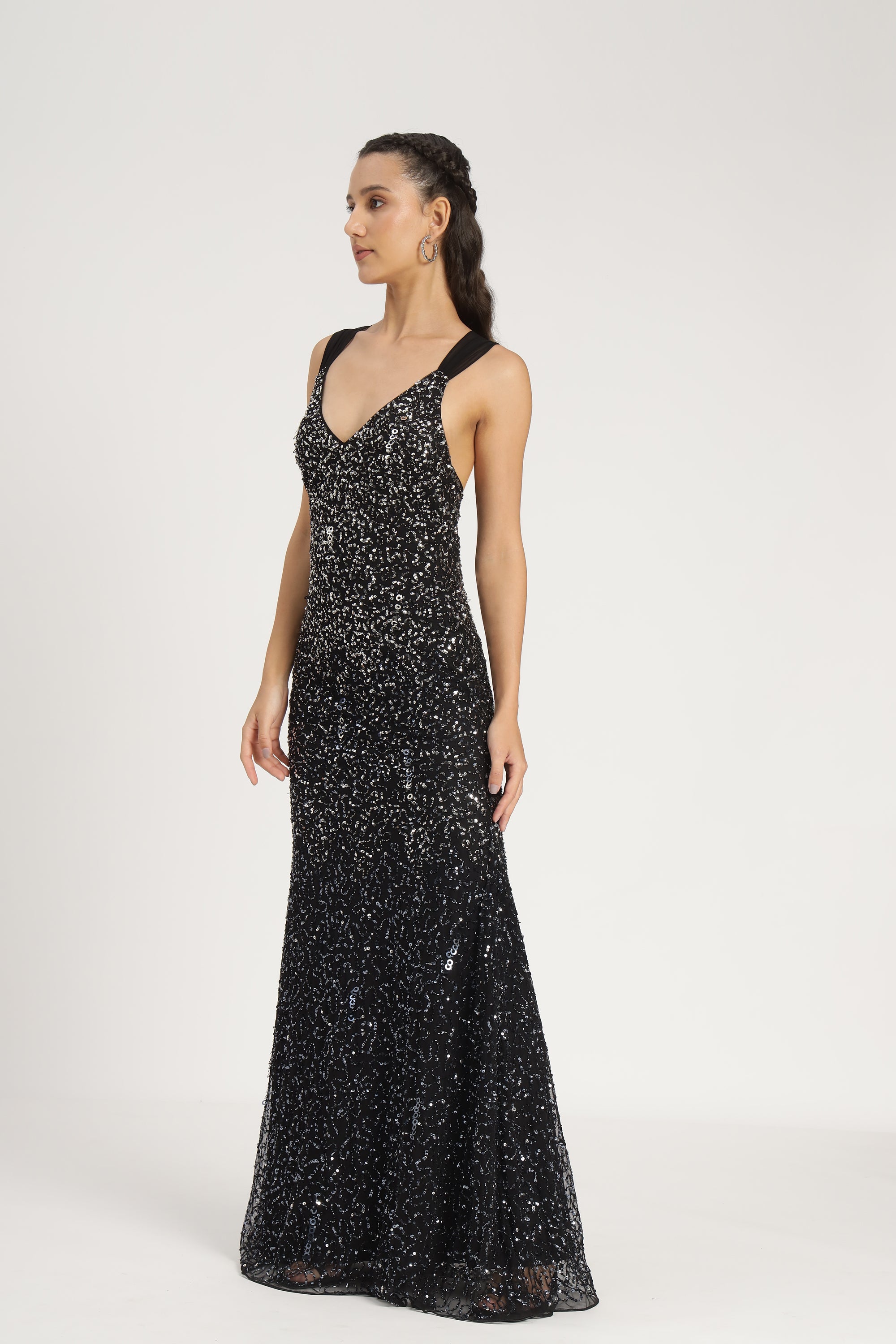 Dream Embellished Maxi Dress in Black | Elegant Long Flowy Evening Gown for Women | Perfect for Weddings, Parties & Special Occasions