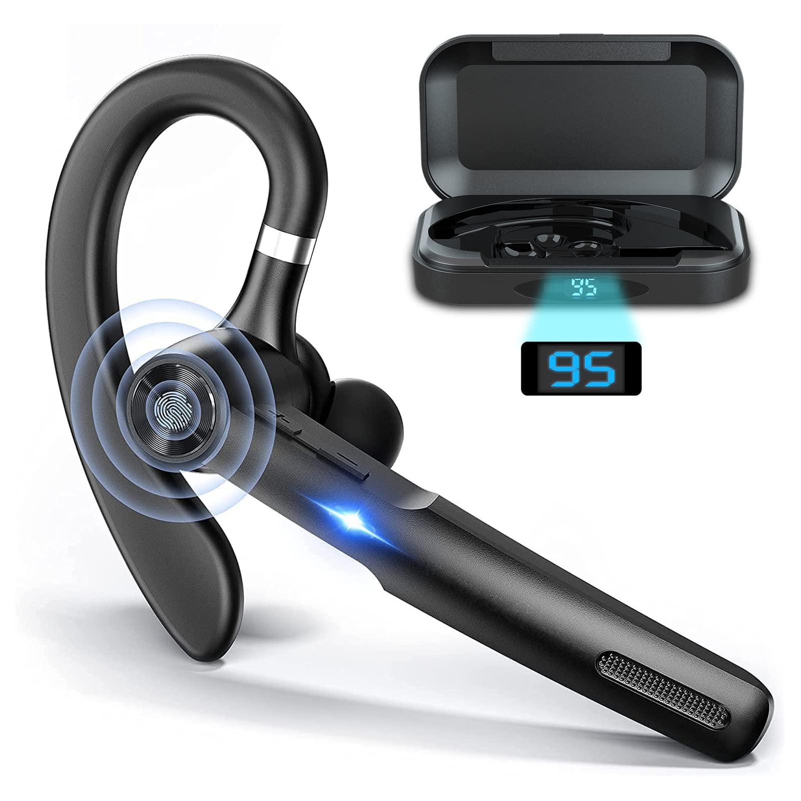 Bluetooth Headset with Mic 50Hrs - Wireless Earpiece for Truckers, Office & Driving
