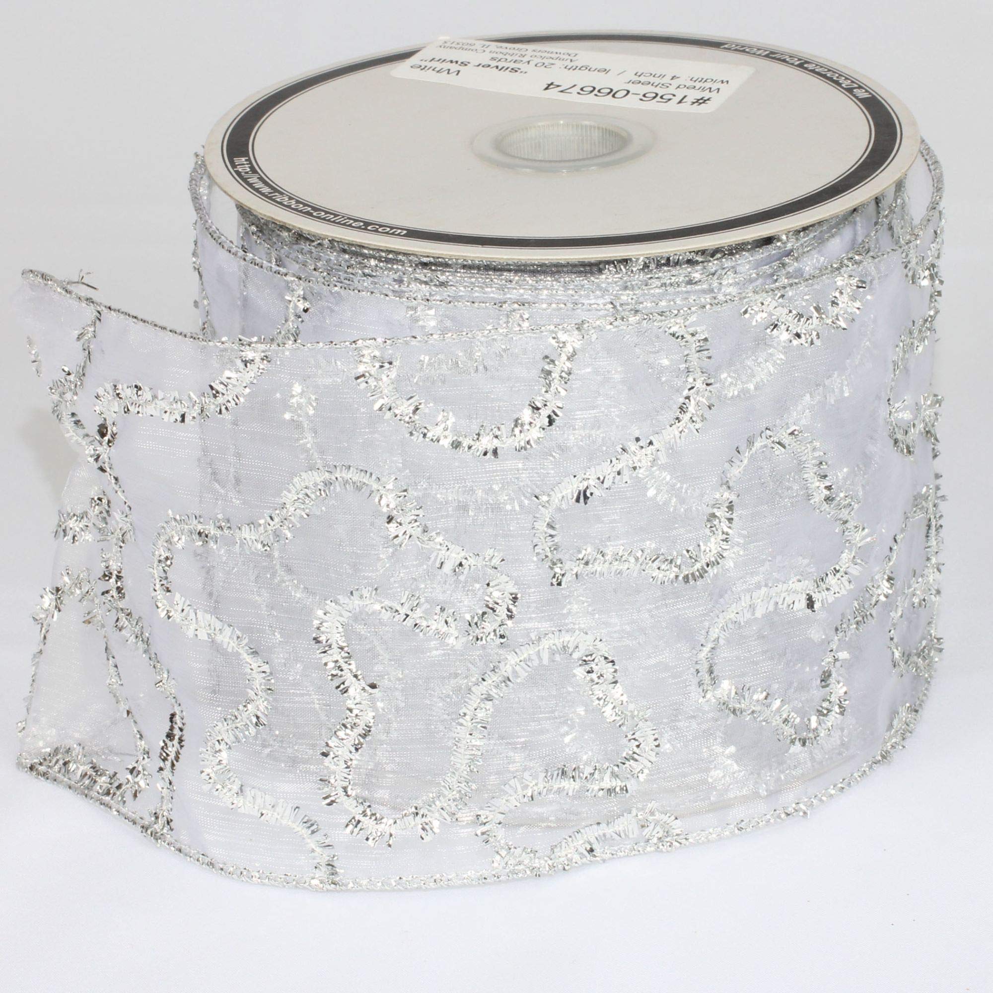 Sheer White with Silver Swirl Wired Craft Ribbon 4