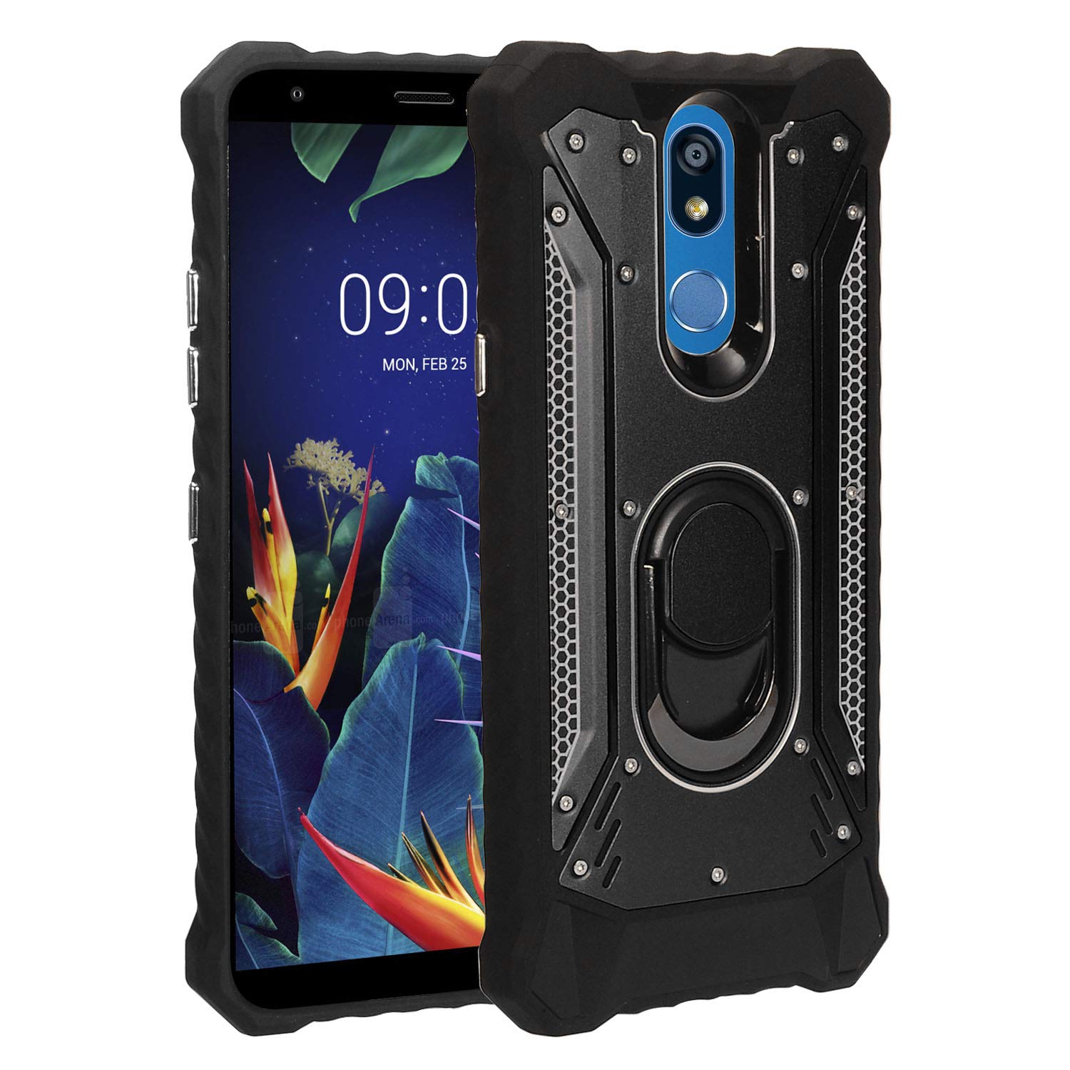 Premium Aluminum Metal Hybrid Phone Case with Stand for LG K40/Harmony 3/Xpression Plus 2 (2019) LM-X420/LG Solo LTE L423DL - Shockproof Protective Cover - ZY0 Black - Perfect for Work, Travel & Daily Use