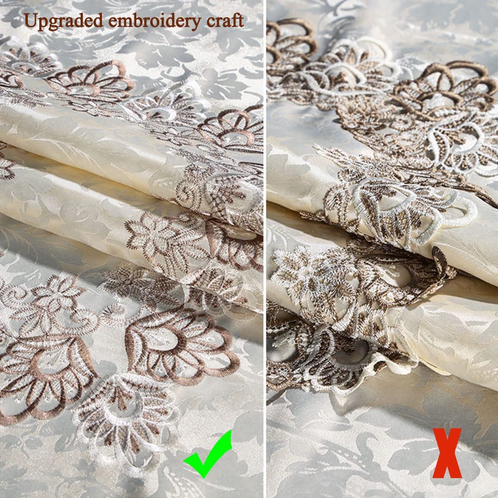 Luxury Floral Embroidered Tablecloth - European Style Lace Trim Coffee Table Cover 57x57 Inch Wrinkle-Free Fabric for Dining Room, Kitchen, Wedding & Home Decor