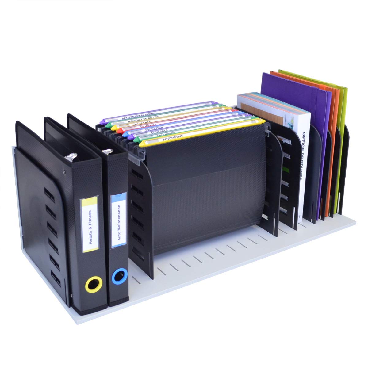 Ultimate Office Desktop Organizer - All-in-One File Sorter, Letter Trays & Hanging File Rack for Forms, Notebooks, Binders & Books | Gray with Black Dividers | Perfect for Home Office, School & Workspace Organization