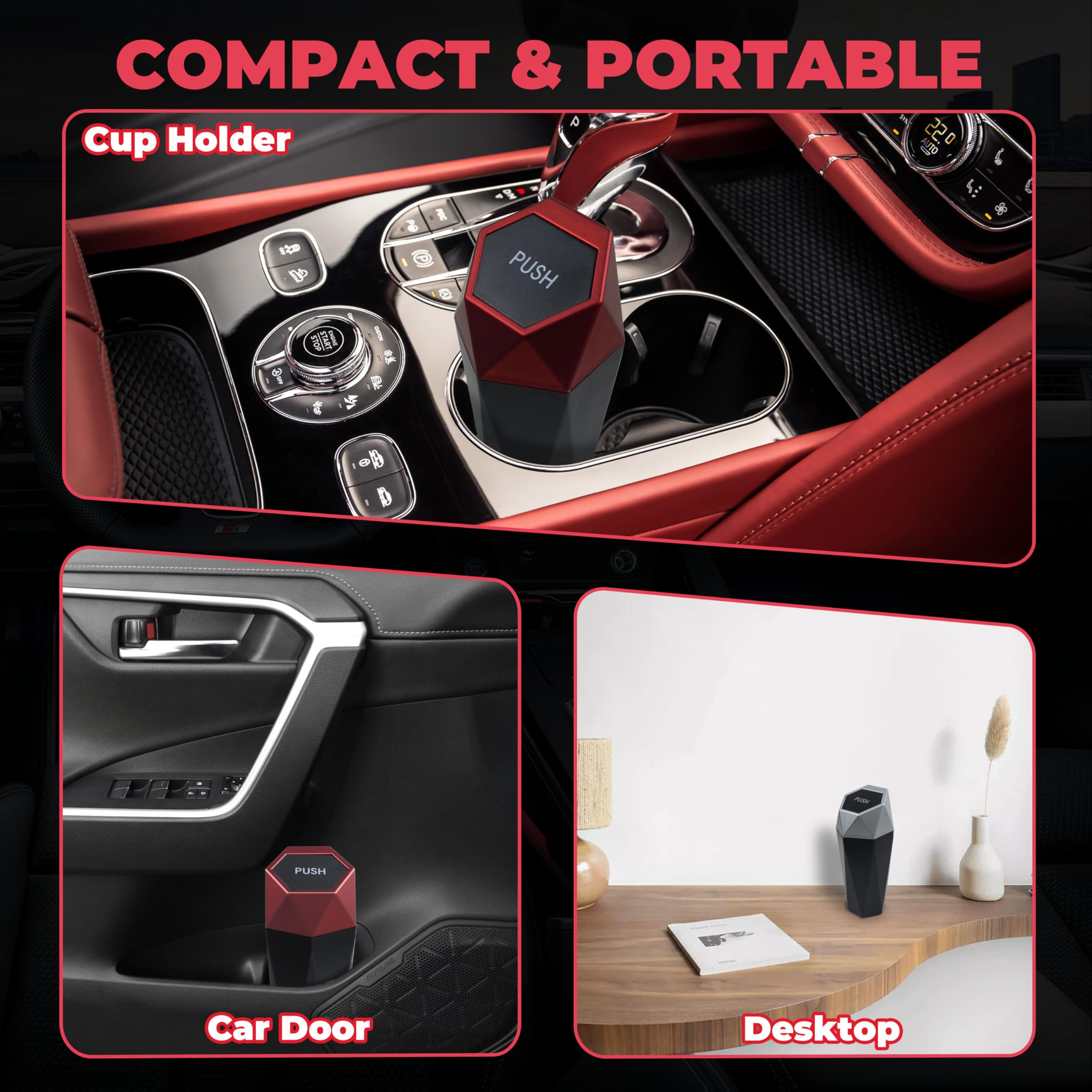 2Pcs Car Trash Can with Lid - Mini Garbage Bin for Car Seat Cup Holder, Waterproof Auto Interior Accessories with Waste Bags | Perfect for Road Trips, Commuting & Keeping Your Vehicle Clean