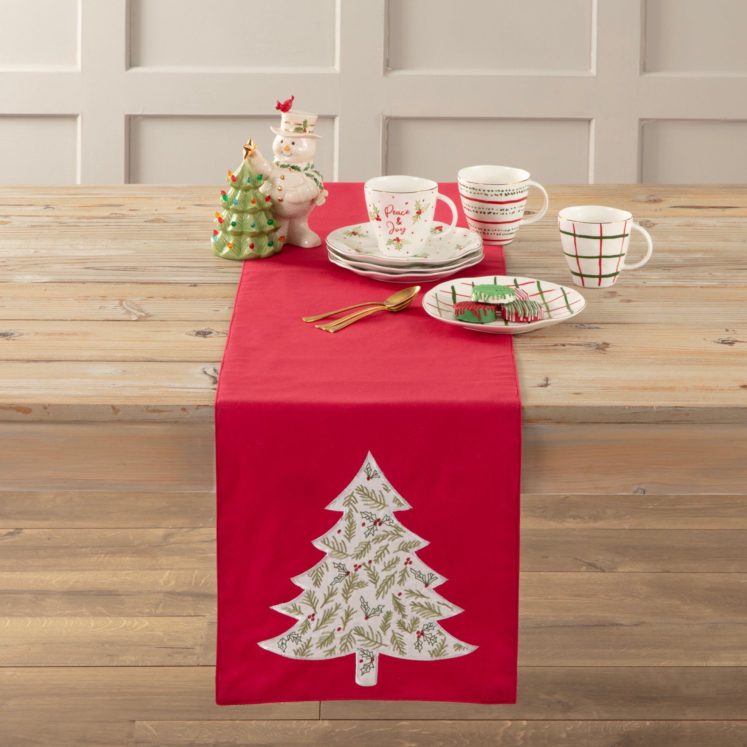 Bayberry Holly & Pine Tree 14X72 Inch Christmas Table Runner - Holiday Dining Decor for Christmas Parties, Dinner Tables, and Festive Home Decor