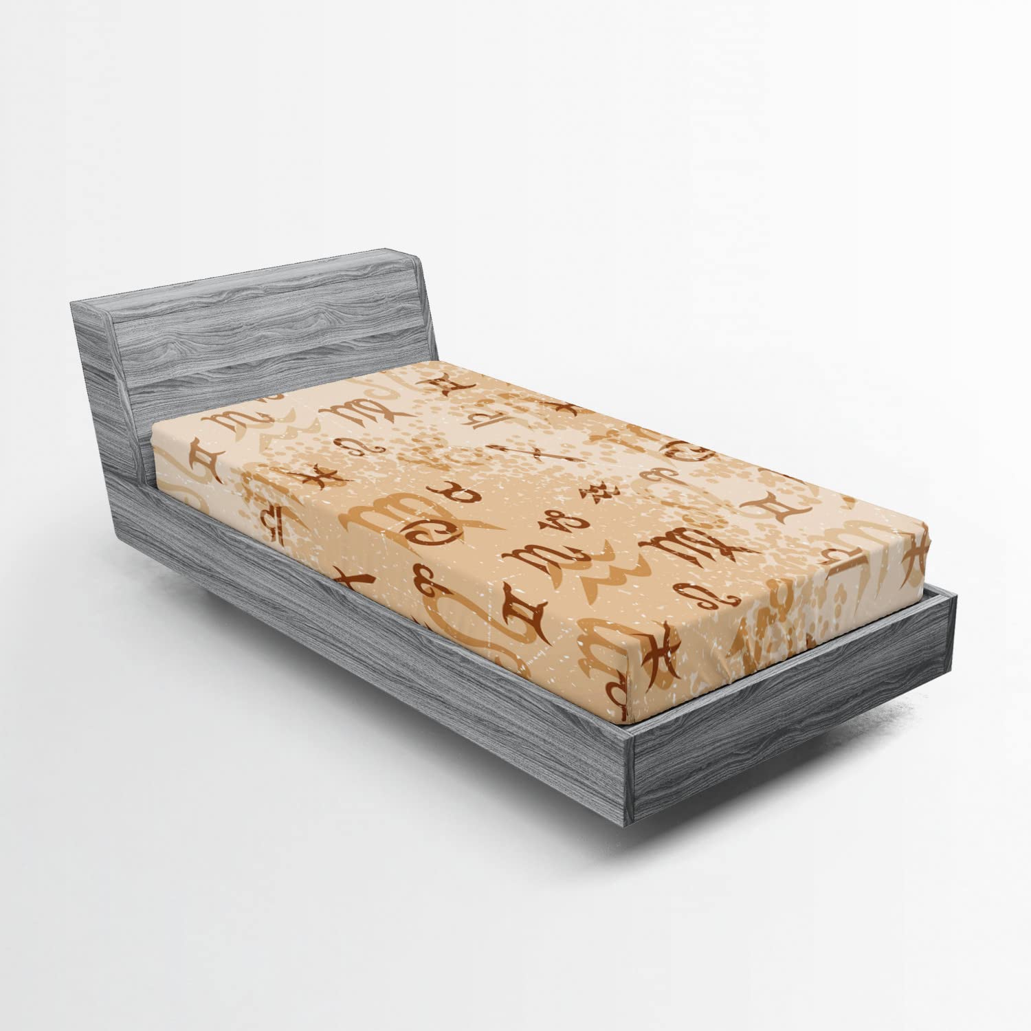 Ambesonne Astrology Fitted Sheet - Abstract Zodiac Signs Design with All-Round Elastic Deep Pocket, Twin XL Size in Pale Brown & Caramel | Perfect for Astrology Lovers' Bedrooms, Dorm Rooms, and Cozy Home Decor