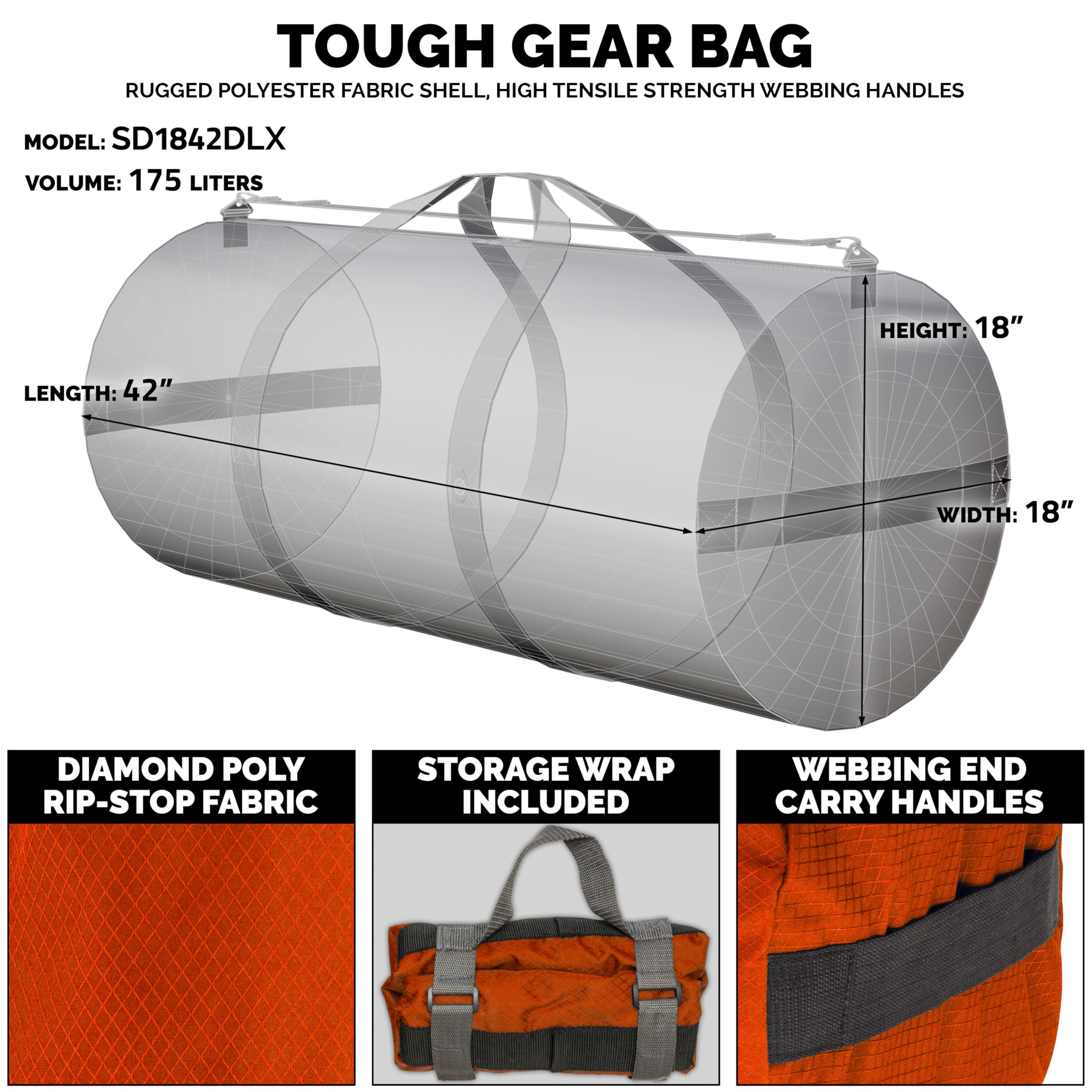 North Star Sports Large Duffle Bag - Heavy Duty Waterproof Gym Bag & Travel Duffel | Foldable Tactical Gear Bag for Equipment Storage | Perfect for Workouts, Military Use & Airplane Carry-On Luggage