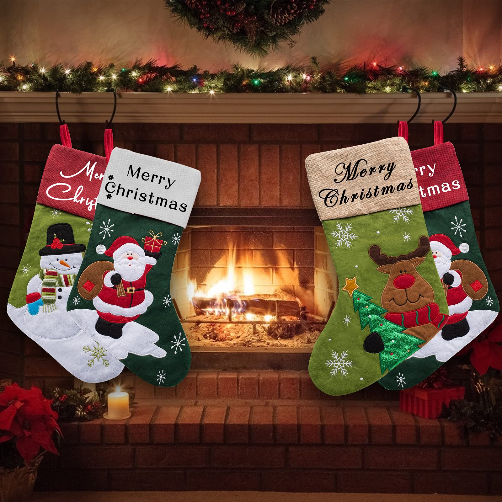 Personalized Christmas Stockings for Kids - Custom Name Santa Candy Stocking Bag (20 Inch) - 1, 2, 3, 4, or 5 Pack - Snowman & Deer Holiday Decor - Perfect for Fireplace Mantel, Tree Decorations & Christmas Gift Giving