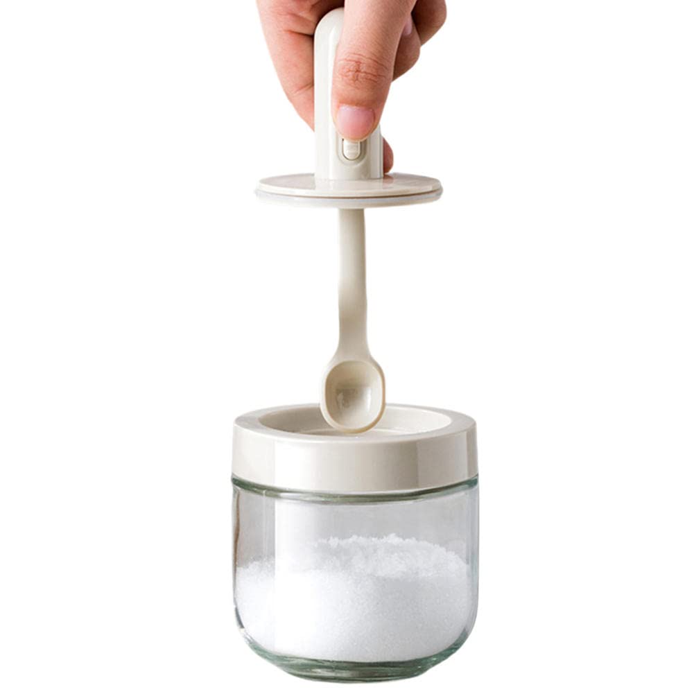 Sealed Glass Seasoning Storage Bottle with Spoon Cover - Portable Spice Container for Salt, Sugar & Kitchen Condiments - Ideal for Home Cooking, Baking & Meal Prep