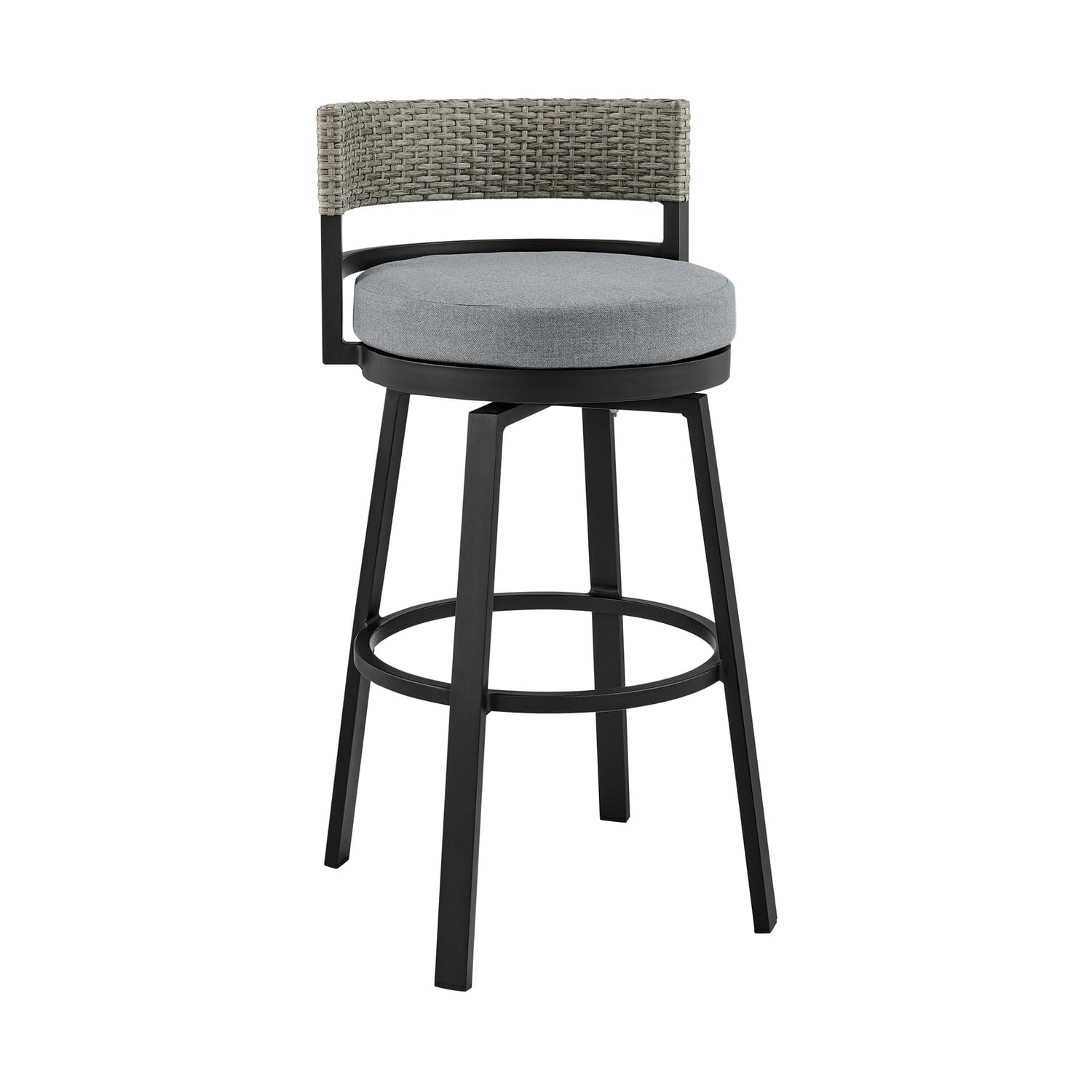 Armen Living Encinitas 5-Piece Outdoor Patio Bar Table Set with Aluminum Frame & Dark Grey Cushions - Perfect for Backyard, Poolside & Garden Dining