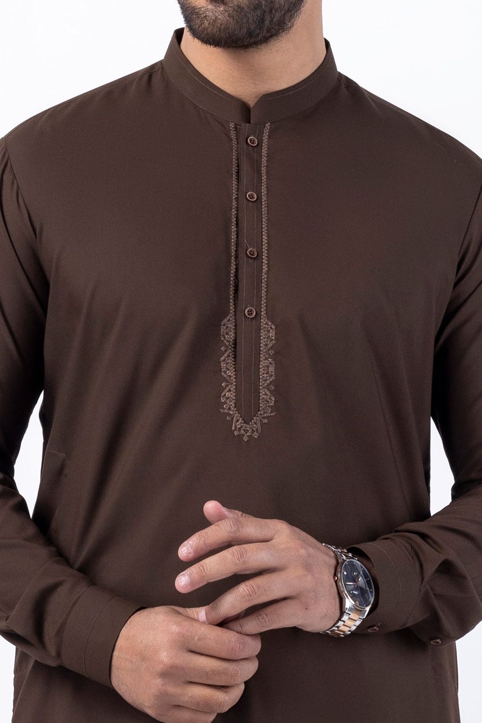 Stylish Blended Brown Kameez Shalwar Outfit - Premium Cotton Almirah Collection for Women | Perfect for Eid, Weddings & Special Occasions