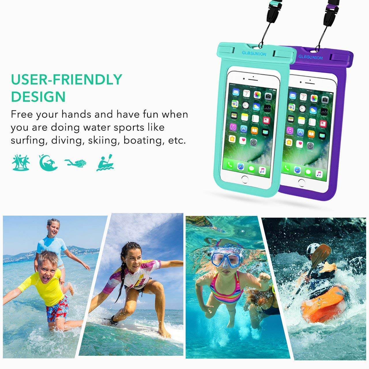 2-Pack Universal IPX8 Waterproof Phone Case with Lanyard - Dry Bag Pouch for iPhone 15/14/13/12/11 Pro Max Plus & Samsung Galaxy S24/S23/Note - Fits Phones Up to 7.5