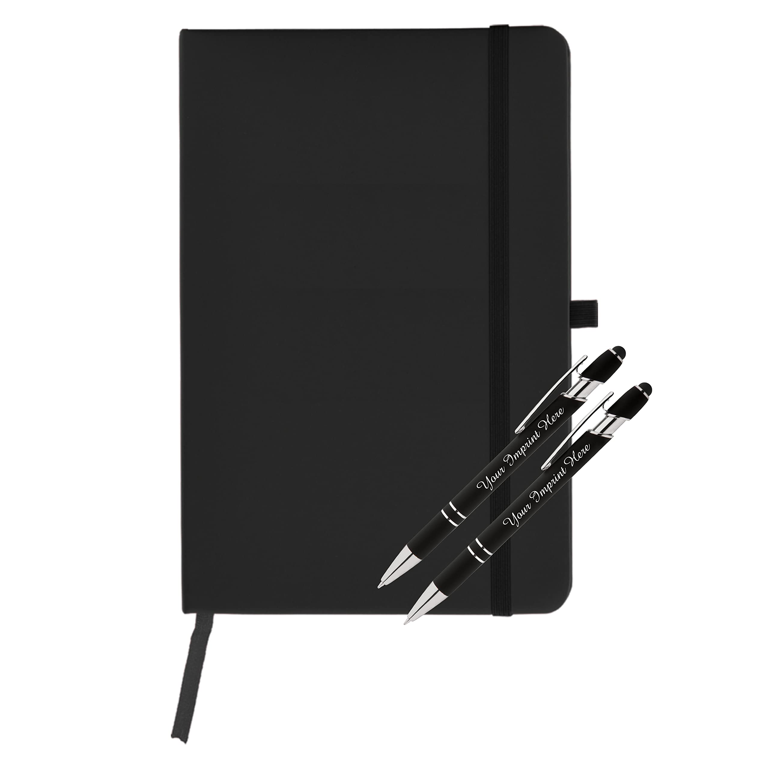 Premium Personalized Pen & Journal Gift Set - 2 Pack Soft Touch Metal Ballpoint Pens with Custom Engraving + Notebook | Luxury Writing Set for Office, Business, Graduation Gifts (Black) - Perfect for Professionals, Students & Corporate Gifts