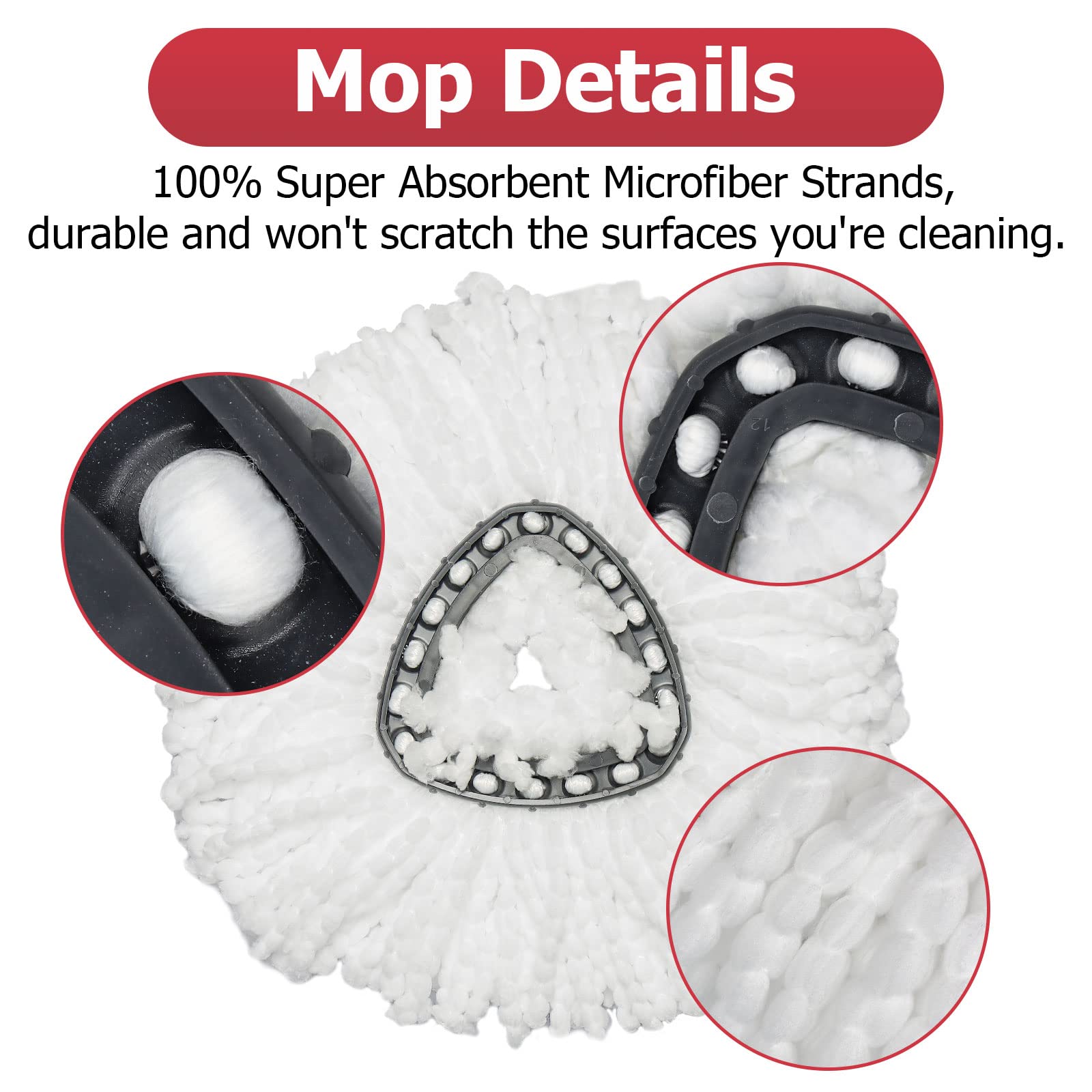 O-Cedar Spin Mop Replacement Heads 6-Pack - Microfiber Mop Refills with Base for EasyWring System | Compatible with Triangle Spin Mops | Durable Floor Cleaning Heads for Kitchen, Bathroom & Hardwood Floors