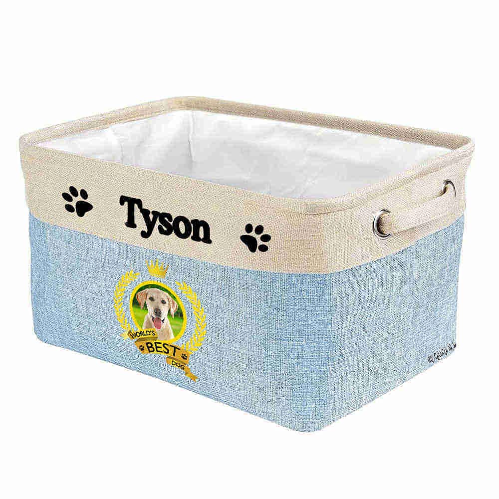 Custom Name Collapsible Dog Toy Storage Basket with Handles - Foldable Pet Toy Organizer Bin for Dog Cat Supplies - Perfect for Bedroom, Closet & Home Organization (Blue) - Ideal for Labrador Owners & Pet Lovers