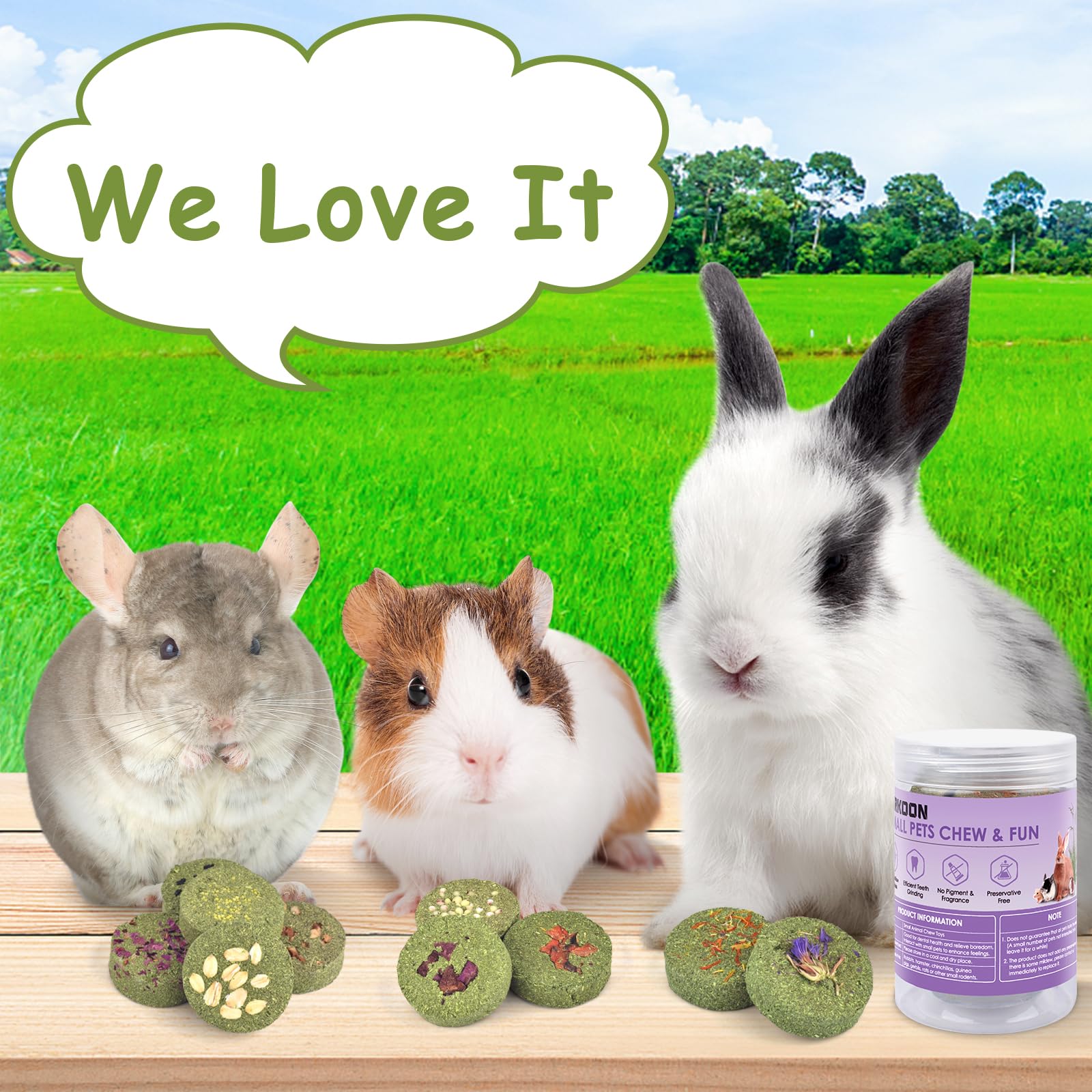 Premium Timothy Hay Chew Blocks for Rabbits - 100% Edible Natural Treats for Chinchillas, Guinea Pigs & Small Pets | Healthy Dental Chew Toys for Teeth Care | Perfect for Cage Enrichment & Playtime
