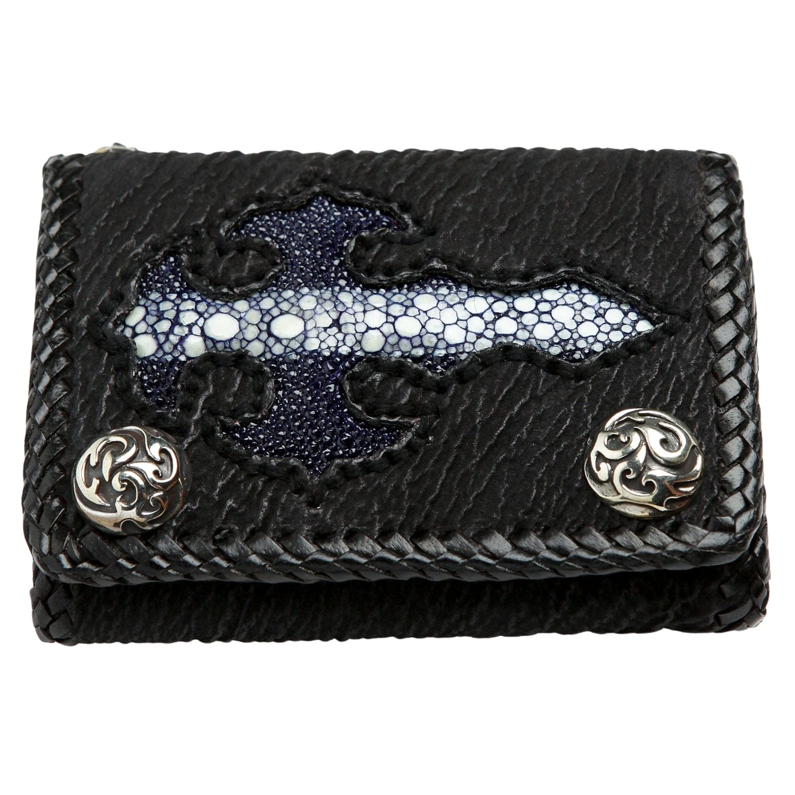 Blue Stingray Leather Gothic Cross Biker Wallet for Men - Punk Style Chain Wallet with ID Window & Card Slots - Perfect for Motorcycle Riders & Gothic Fashion Enthusiasts