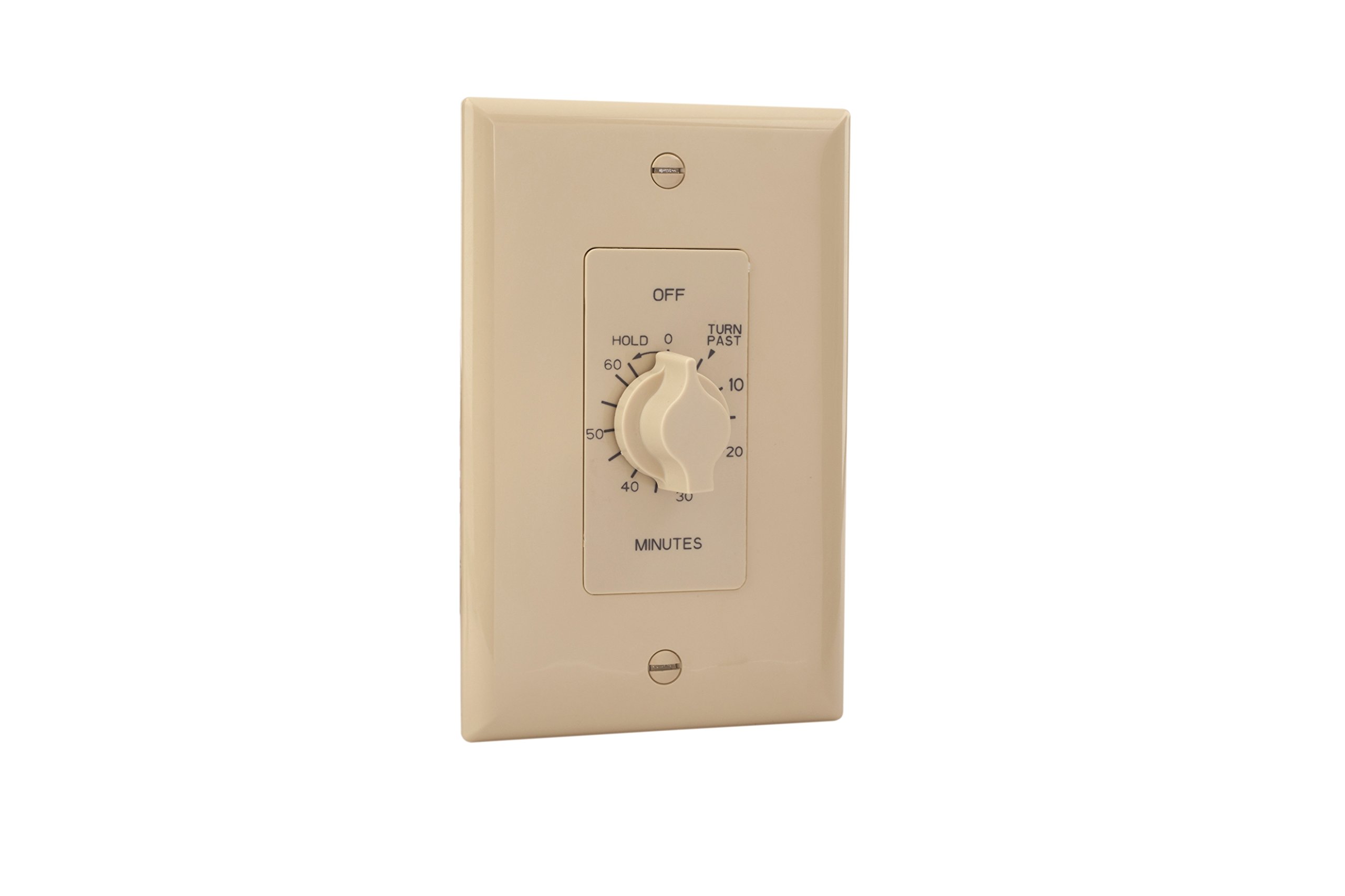 60 Minute Springwound Auto-Off In-Wall Timer Switch with Hold Function - Ivory White | Perfect for Bathroom Fans, Workshop Tools & Home Automation