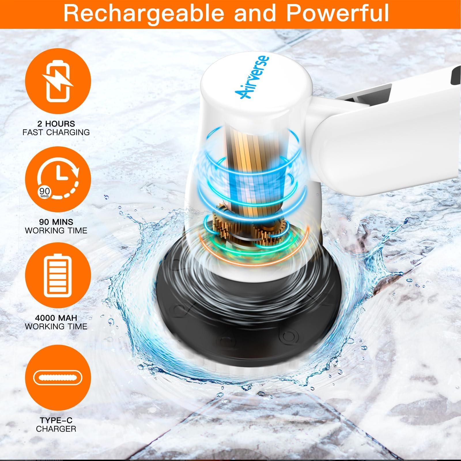 420RPM Electric Cleaning Brush with 7 Replaceable Heads & Adjustable Handle - Powerful Rotary Scrubber for Bathroom, Kitchen, Tile, Floor, Car Detailing - Deep Clean Grout, Sinks, Showers & Hard-to-Reach Areas