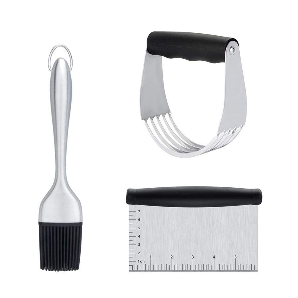 Cabilock 3-Piece Stainless Steel Pastry Cutter Set - Dough Scraper, Cake Decorating Tool, Baking Utensils for Pies, Cookies & Bread Making - Perfect for Home Bakers & Professional Chefs