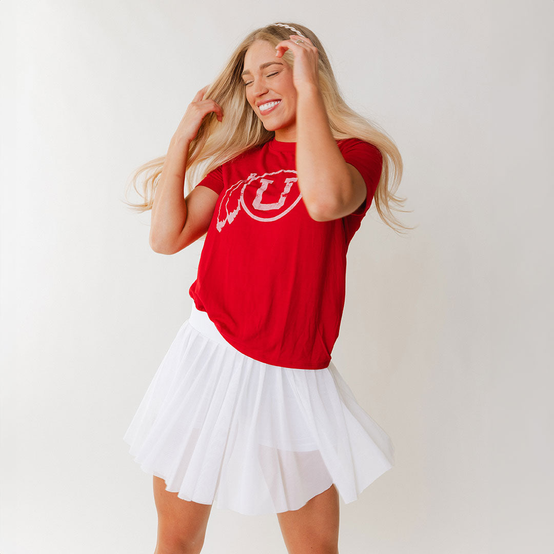 Utah Boyfriend T-Shirt | Soft Cotton Crimson Feather Graphic Tee for Women | Casual Wear & Everyday Outfits