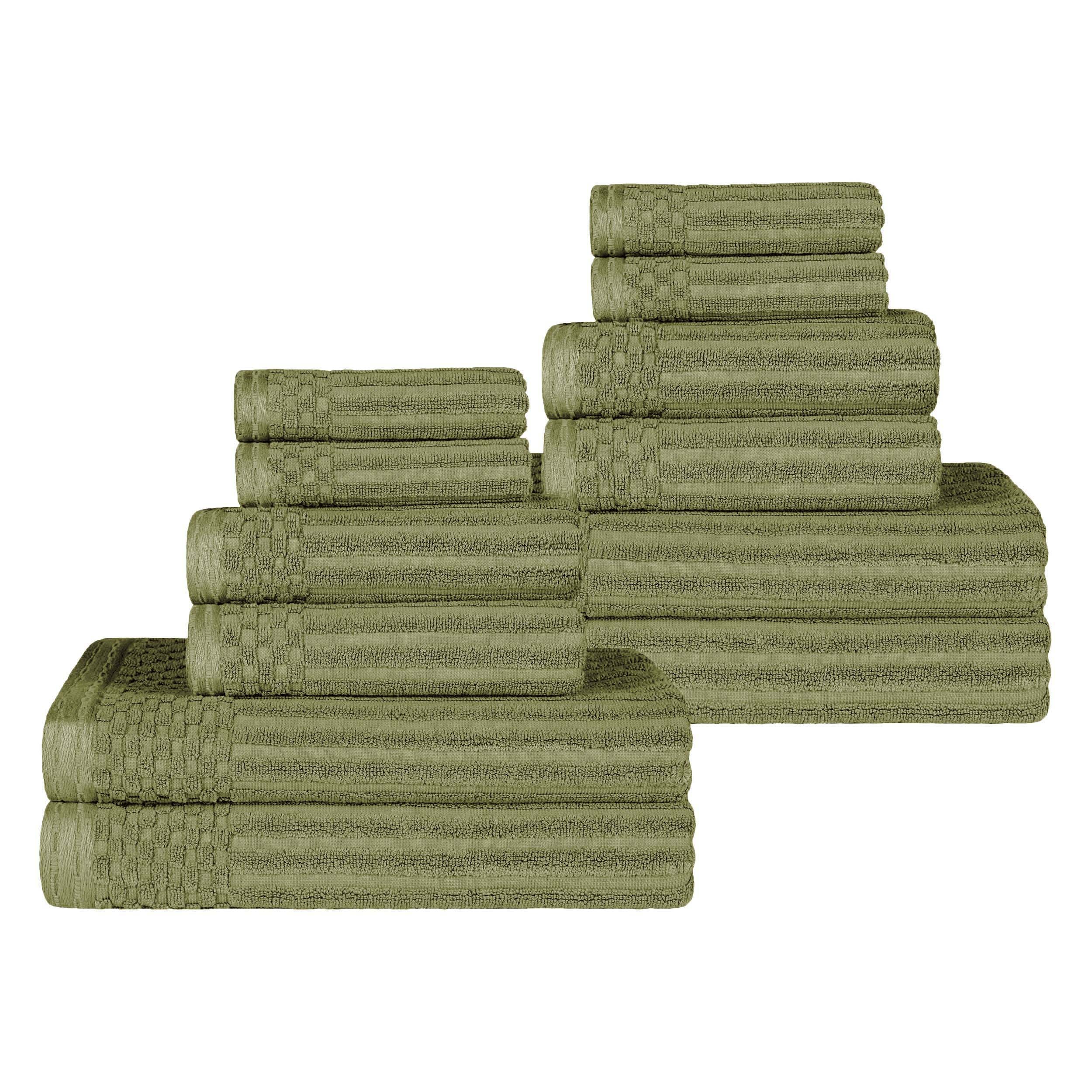 Premium 12-Piece Ribbed Cotton Towel Set - Soft, Absorbent & Medium Weight - Perfect for Bathroom, Spa & Guest Use