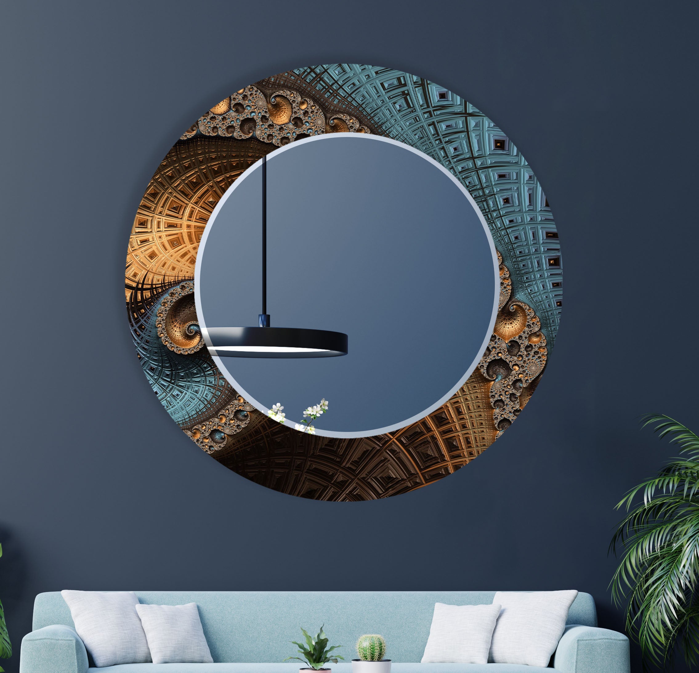 Modern Geometric Mandala Glass Wall Mirror - Handcrafted Architectural Accent Decor for Living Room, Bedroom, or Meditation Space