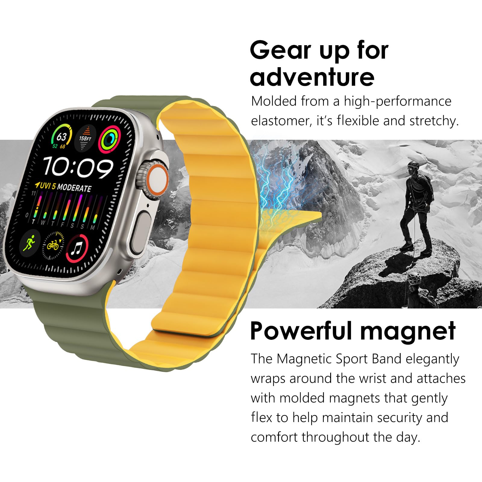 Premium Silicone Magnetic Apple Watch Band for Ultra 2/Ultra 49mm, Series 10 46mm, 9/8/7 45mm, SE2/SE/6/5/4 44mm - Sport Solo Loop for Men & Women - Perfect for Workouts, Running & Everyday Wear