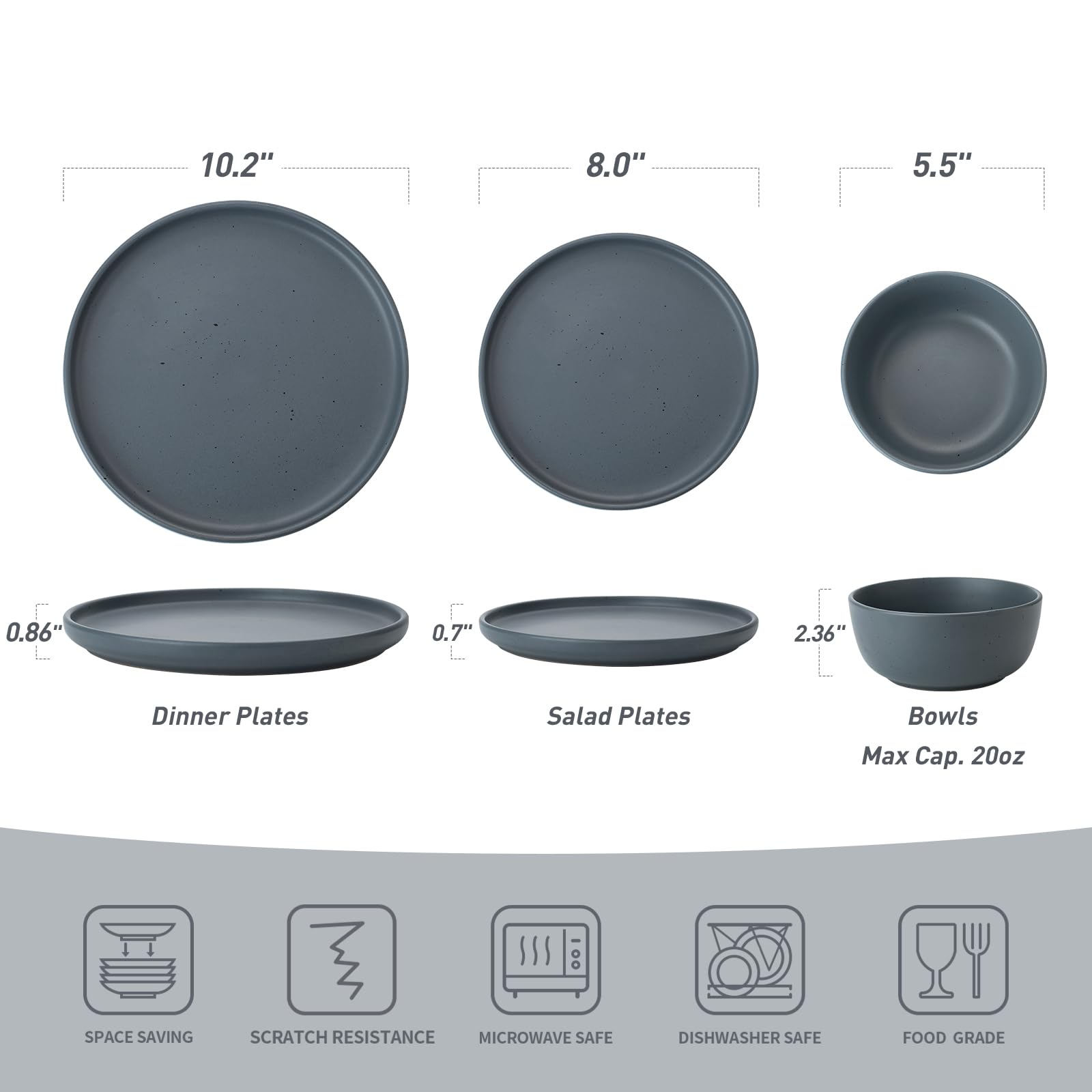 Famiware 12-Piece Stoneware Dinnerware Set - 4 Plates & Bowls, Microwave & Dishwasher Safe, Charcoal Grey - Perfect for Family Dinners, Restaurants, and Everyday Use