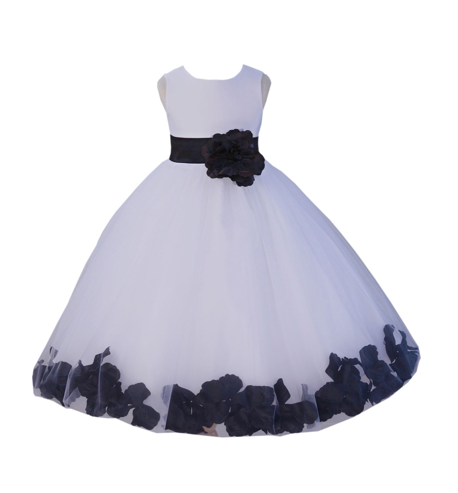 White Tulle Rose Petals Flower Girl Dress - Elegant Christening Gown with Delicate Floral Details (Style 302T, Size 6) | Perfect for Weddings, Baptisms, and Special Occasions