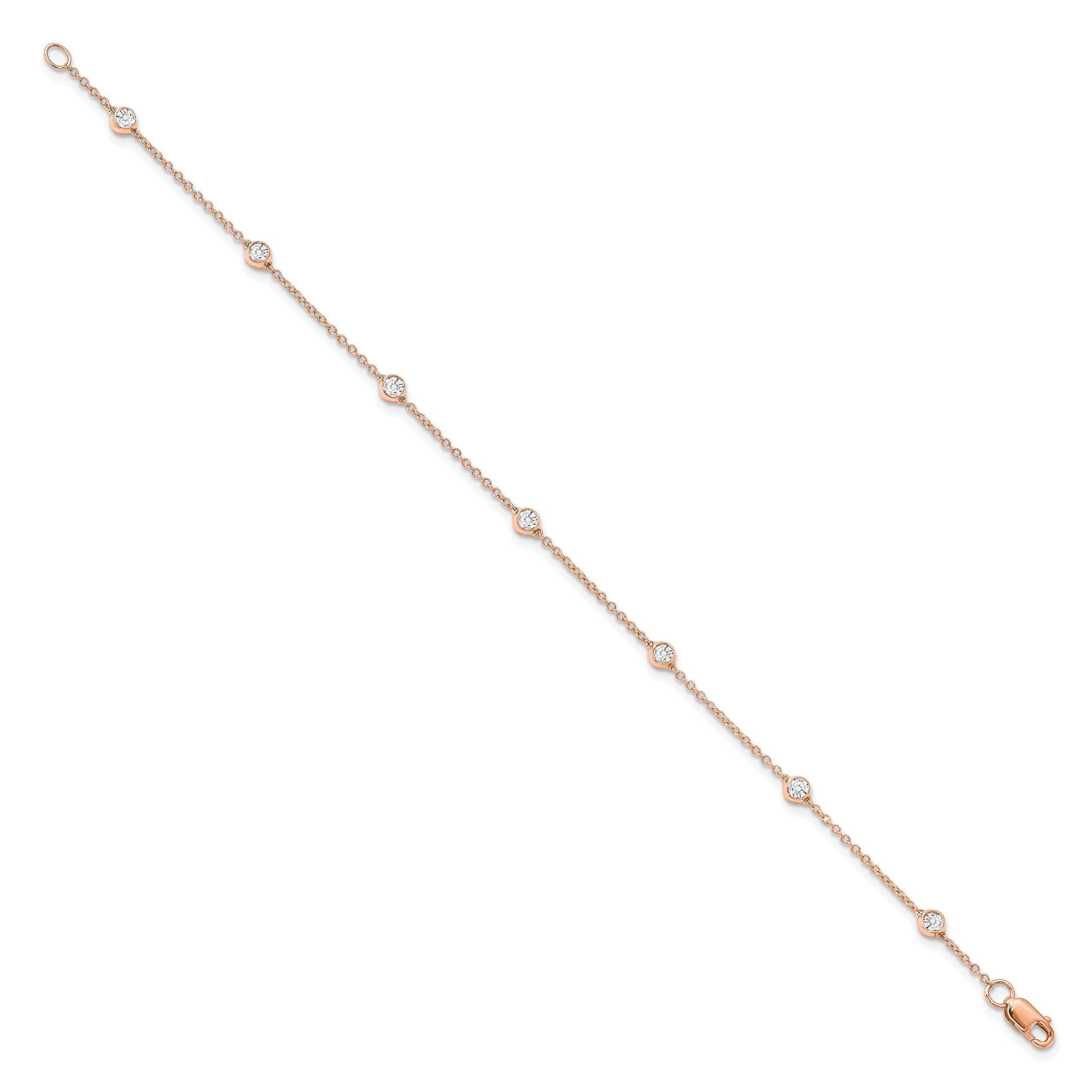 14K Solid Rose Pink Gold Lab-Grown Diamond Tennis Bracelet for Women - Elegant Seven-Station Chain Bracelet for Weddings, Anniversaries & Special Occasions