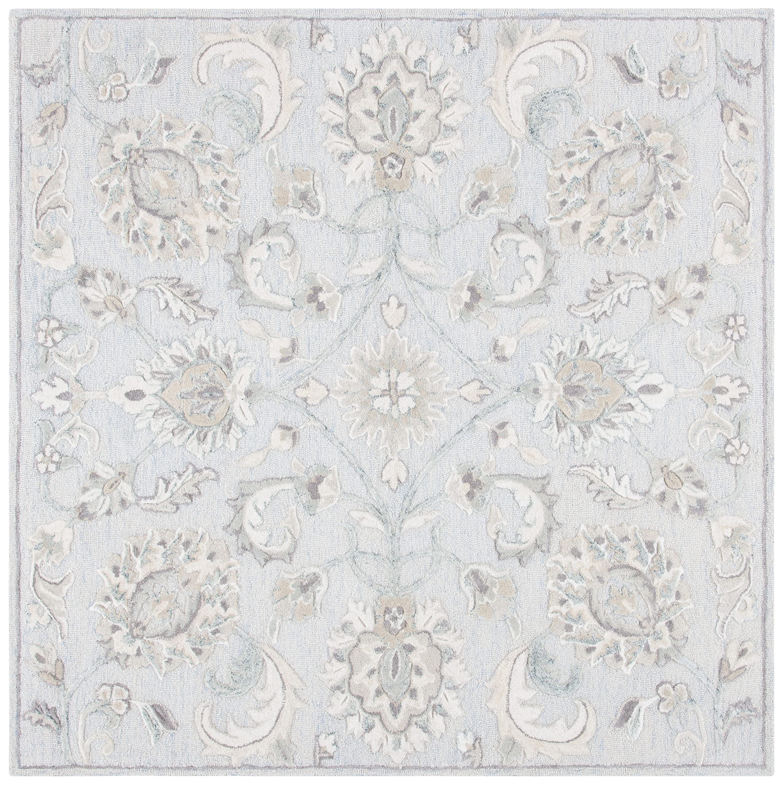 SAFAVIEH Glamour Collection 6'x6' Square Light Blue & Ivory Handmade Premium Wool Area Rug - Perfect for Living Room, Bedroom & Office Decor