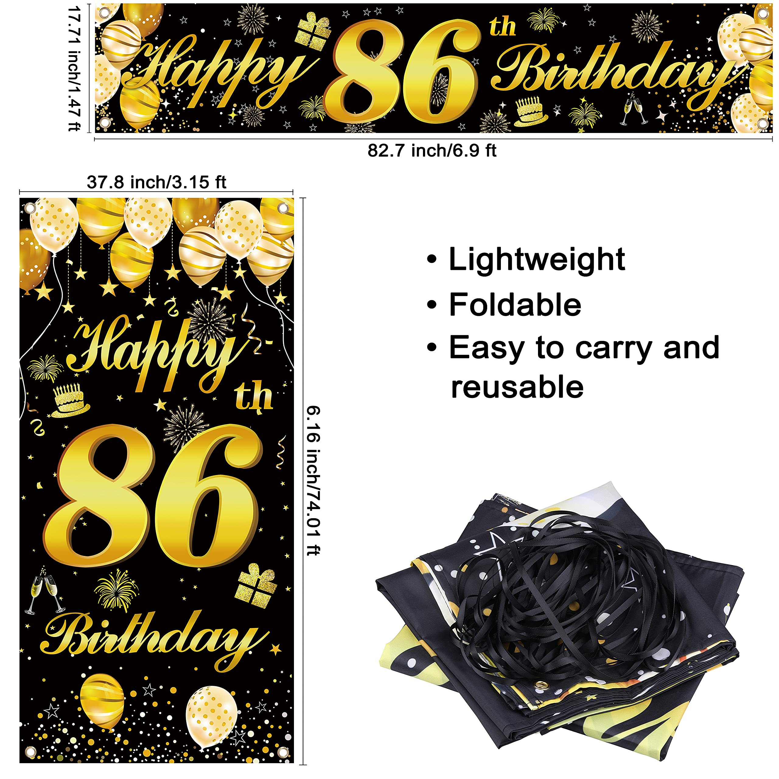 86th Happy Birthday Banner - Premium Birthday Decorations for Men, Party Supplies & Backdrop - Perfect for Milestone Celebrations, Home & Office Parties