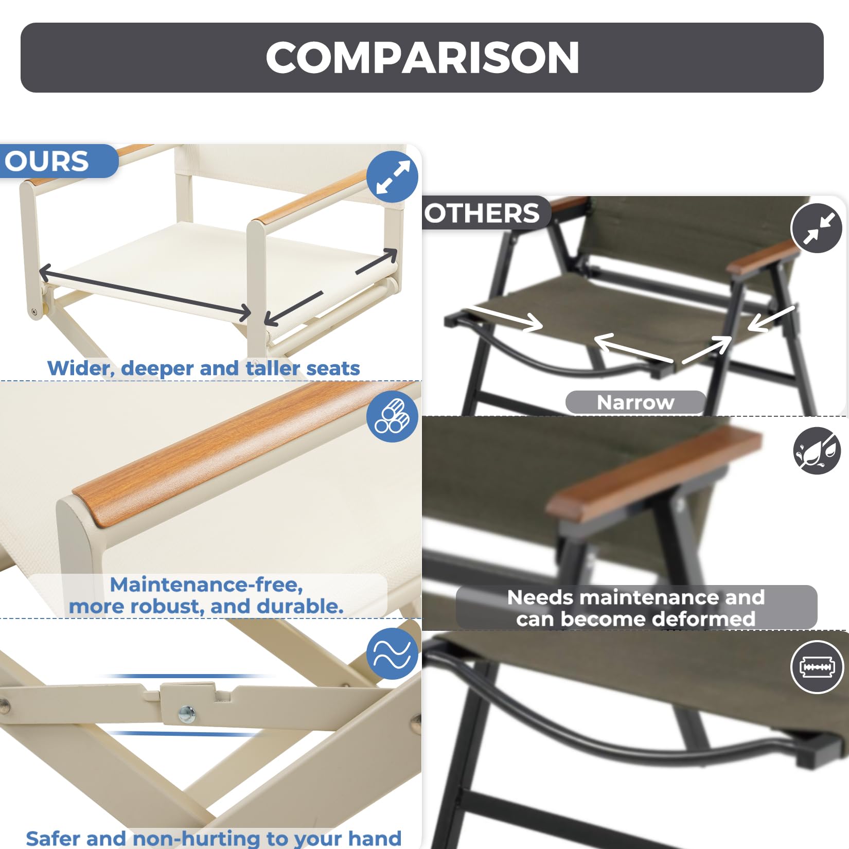 **Extra-Wide 2-Pack Folding Directors Chairs with Sling & Woodgrain Armrests - Patio, Outdoor Dining, Beach, Camping & Picnic - Apricot Color**