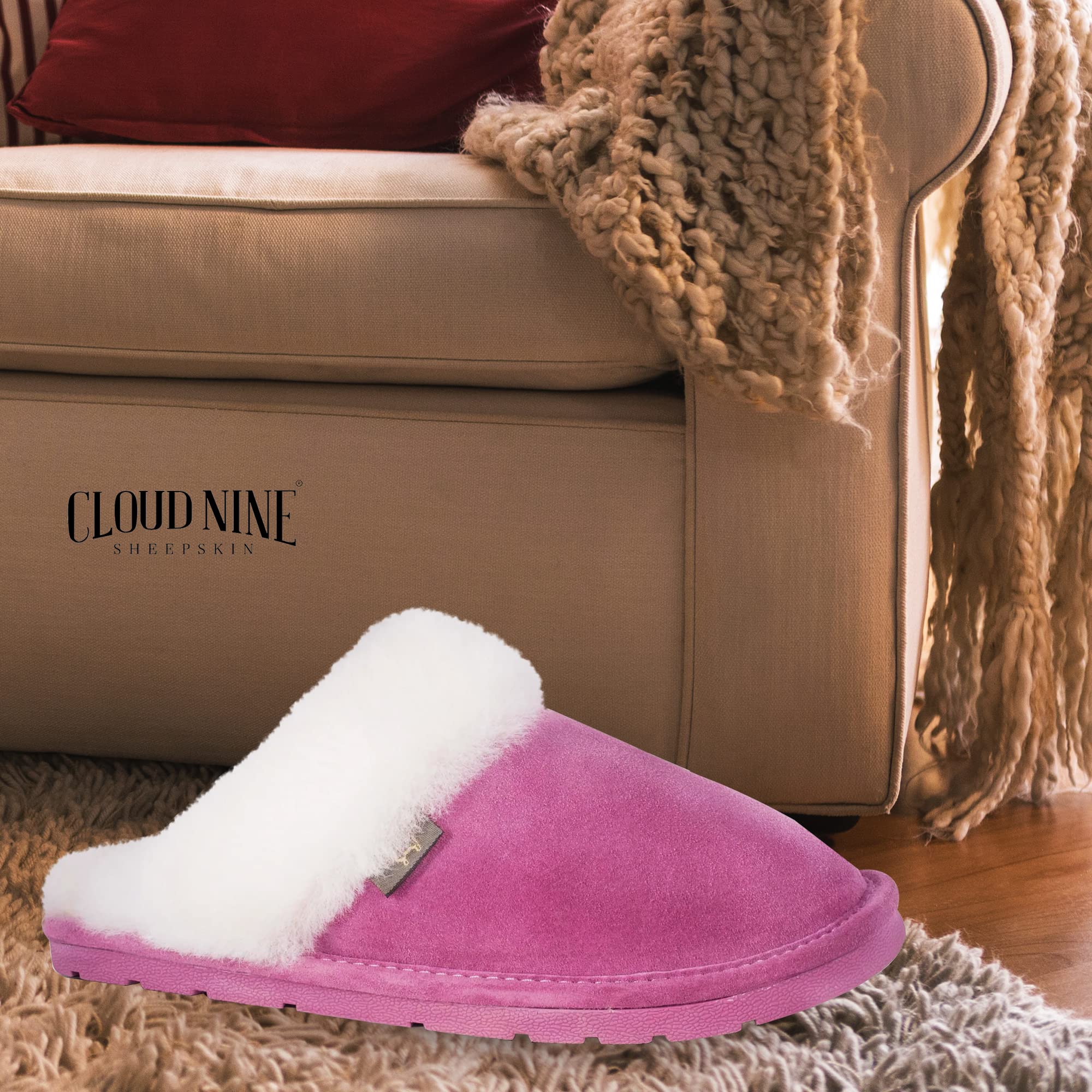 Women's Genuine Sheepskin Indoor Outdoor Scuff Slippers - Soft & Comfortable House Shoes for Relaxing at Home, Lounging or Quick Errands
