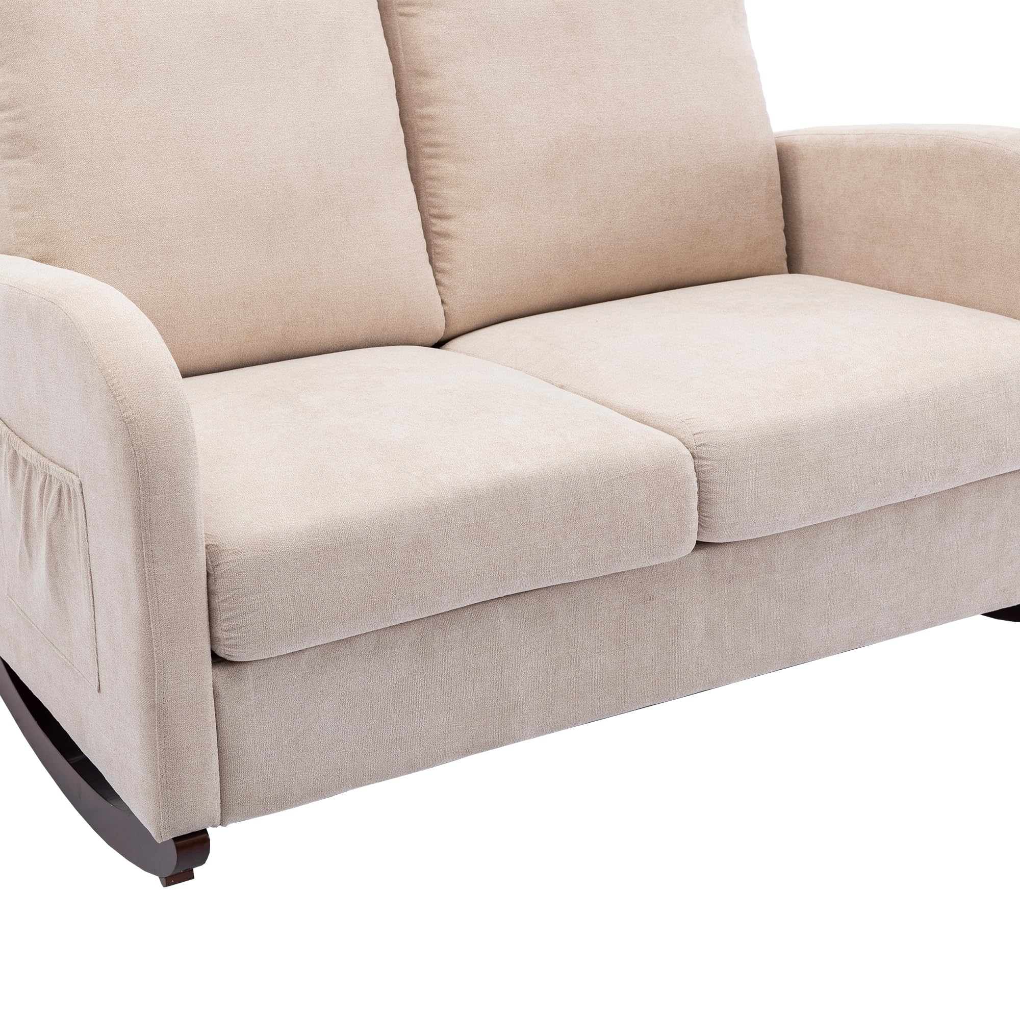 Modern Double Rocking Chair - Oversized Nursery Glider with High Backrest & Side Pocket, Extra Wide Rocking Sofa for Living Room, Bedroom & Nursery - Perfect for Breastfeeding, Reading Nook & Relaxation (Beige)