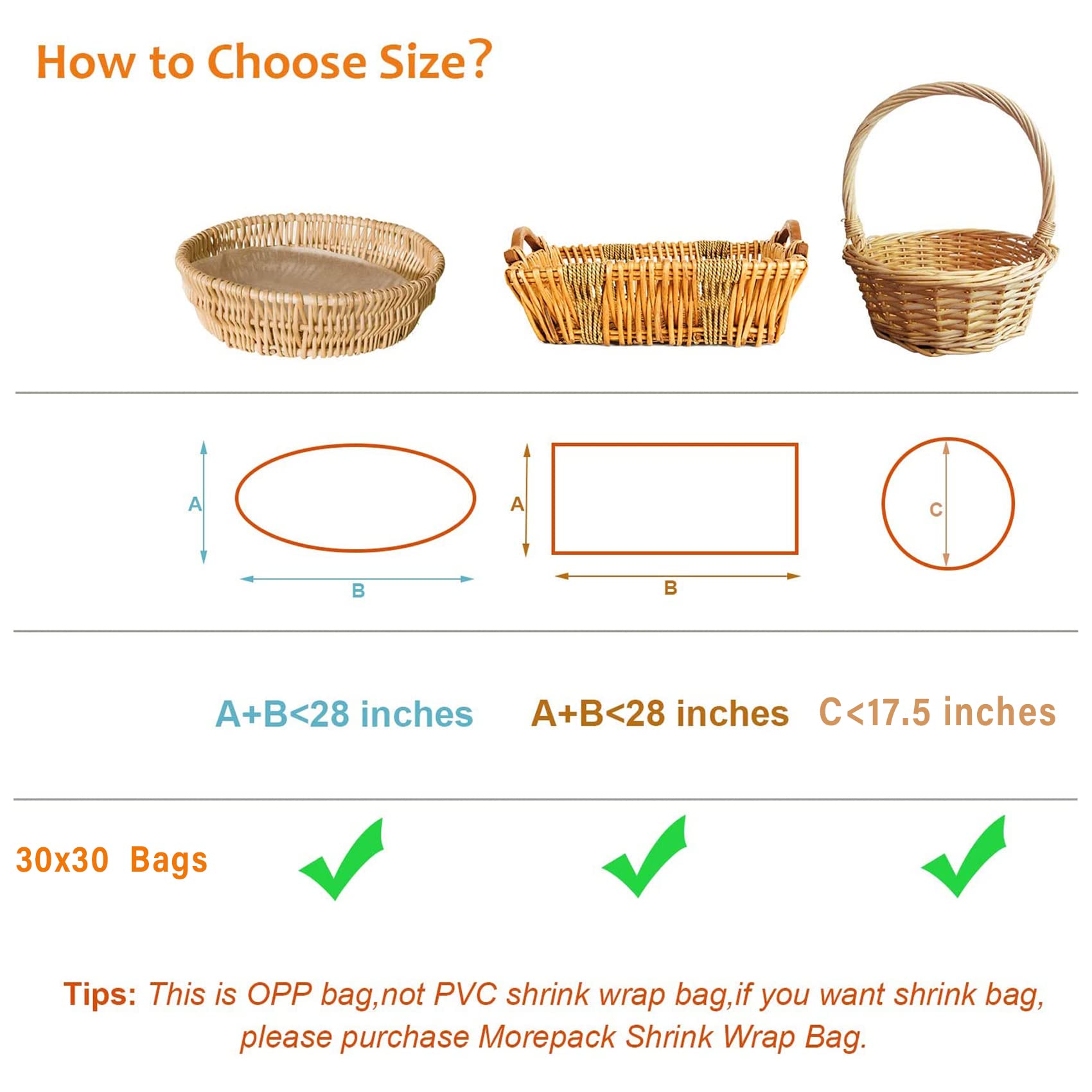 Morepack Easter Large Clear Cellophane Gift Baskets Bags 30x30 Inches - 10 Pack for Easter Baskets, Party Favors, Gift Wrapping & Holiday Decorations