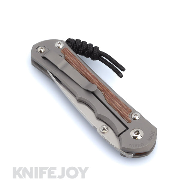 Chris Reeve Knives Large Inkosi Plain Drop Point Magnacut Blade with Natural Canvas Micarta Inlay & Glass Blasted Titanium Handles - Premium EDC Folding Knife for Outdoor, Camping, Hunting & Survival
