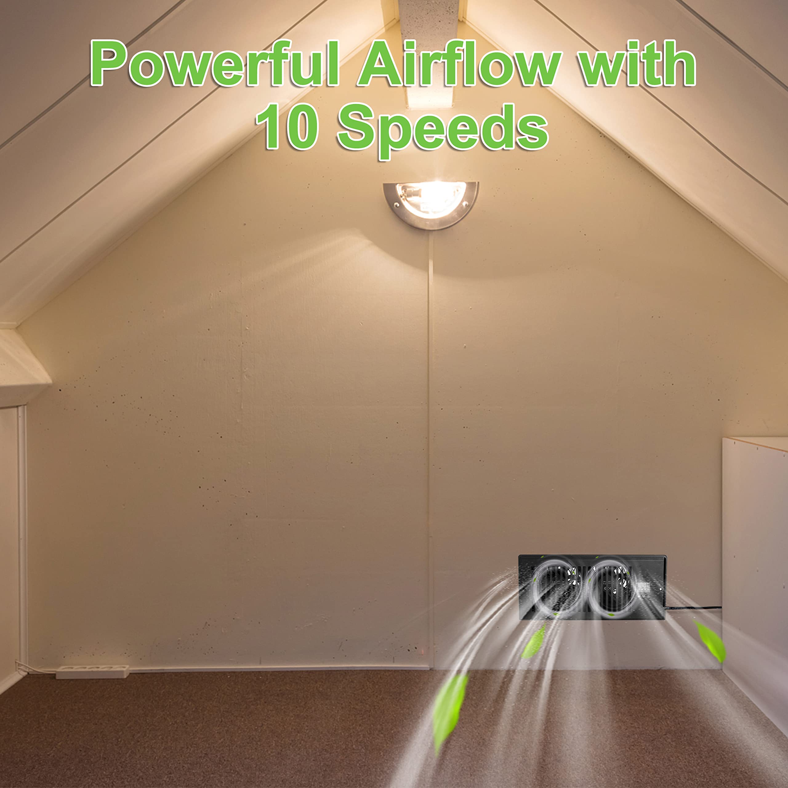 InfiniPower 10 Inch High Velocity Register Booster Fan with Adjustable Thermostat - 10-Speed Settings, Precision Thermal Probe - Powerful Ventilation for Home & Office - Black (Ideal for Basements, Attics, and Room Air Circulation)