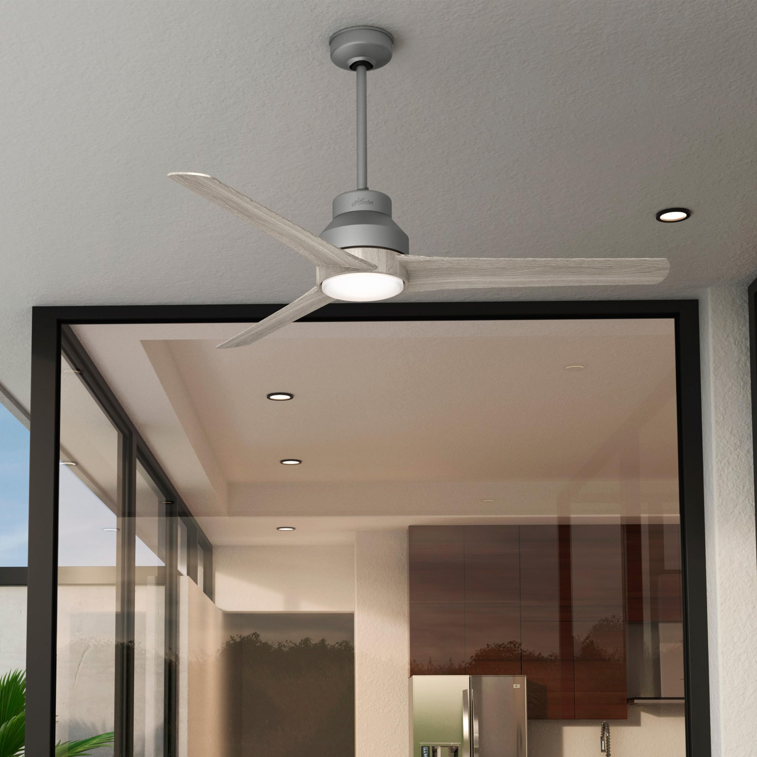 Hunter Fan 60 inch Contemporary Matte Silver Ceiling Fan with Light Kit & Remote Control - Energy Efficient Indoor Cooling for Bedroom, Living Room, Dining Room - Perfect for Home, Office & Holiday Gifts