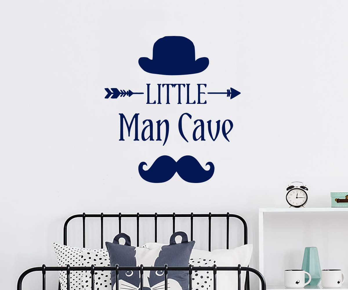 Little Man Cave Wall Decals - Monochrome Nursery & Kids Room Decor - Mustache Hat Stickers - Man Cave Art & Wall Quotes (NS1129) - Perfect for Boys' Bedrooms, Playrooms & Man Cave Theming