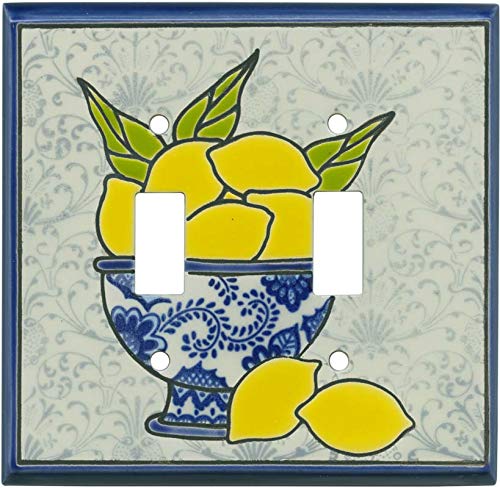 Fresh Lemons Ceramic 2-Gang Toggle Switch Plate Covers - Decorative Wall Plate for Kitchen, Bathroom & Home Decor - Durable & Stylish Light Switch Cover