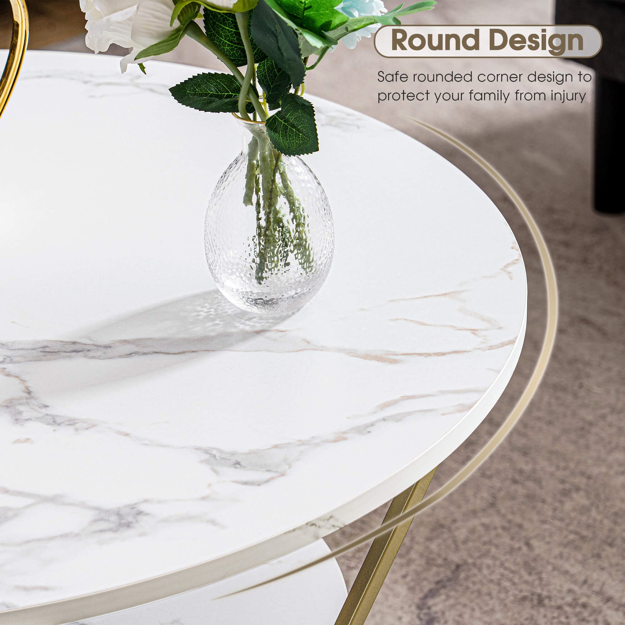 ivinta Modern 2-Tier Round Coffee Table - Faux Marble Top with Storage Shelf & Sturdy Metal Frame for Living Room | Accent Table for Small Spaces, Apartments & Home Decor (COFF-39MG)