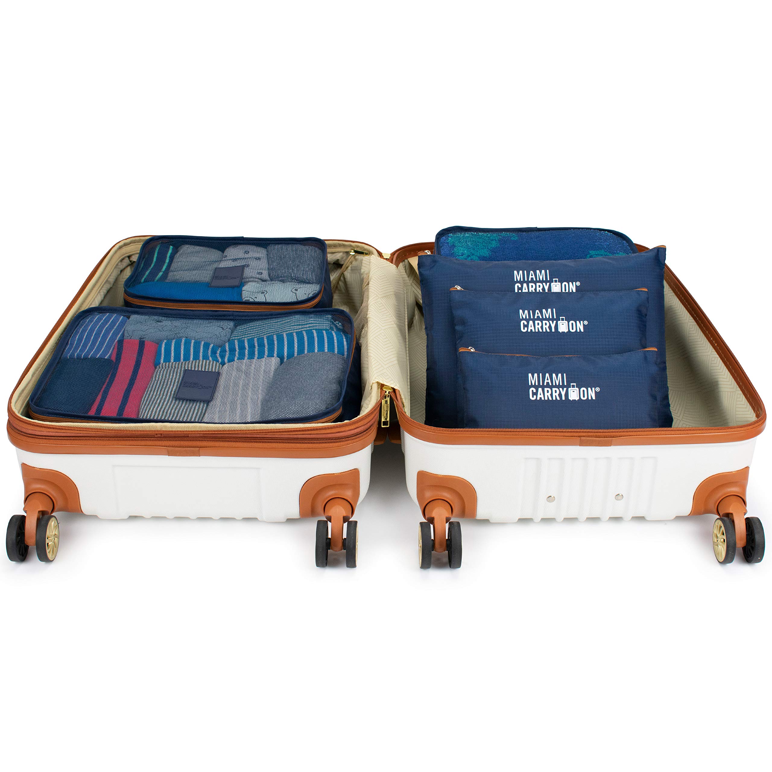 12-Piece Packing Cubes Set for Luggage & Suitcase Organization - Navy & Tan Travel Organizers - Perfect for Business Trips, Vacations & Weekend Getaways