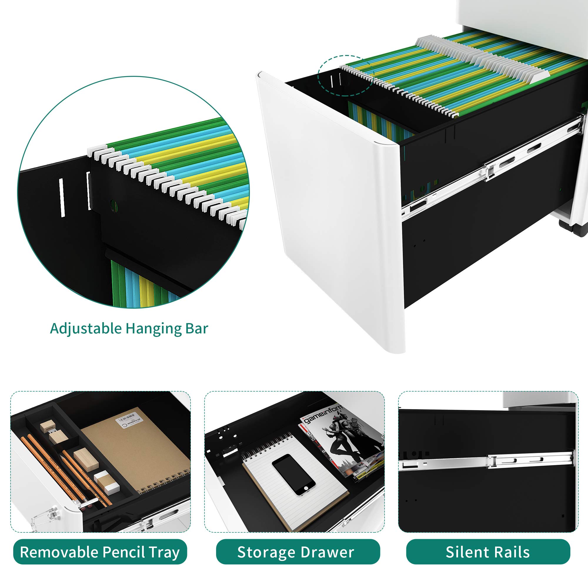YITAHOME 3-Drawer Slim File Cabinet with Lock - Mobile Metal Office Storage for Legal/Letter Size Documents - Pre-Assembled Under Desk Filing Cabinet (White) - Perfect for Home Office, Small Spaces & Organization