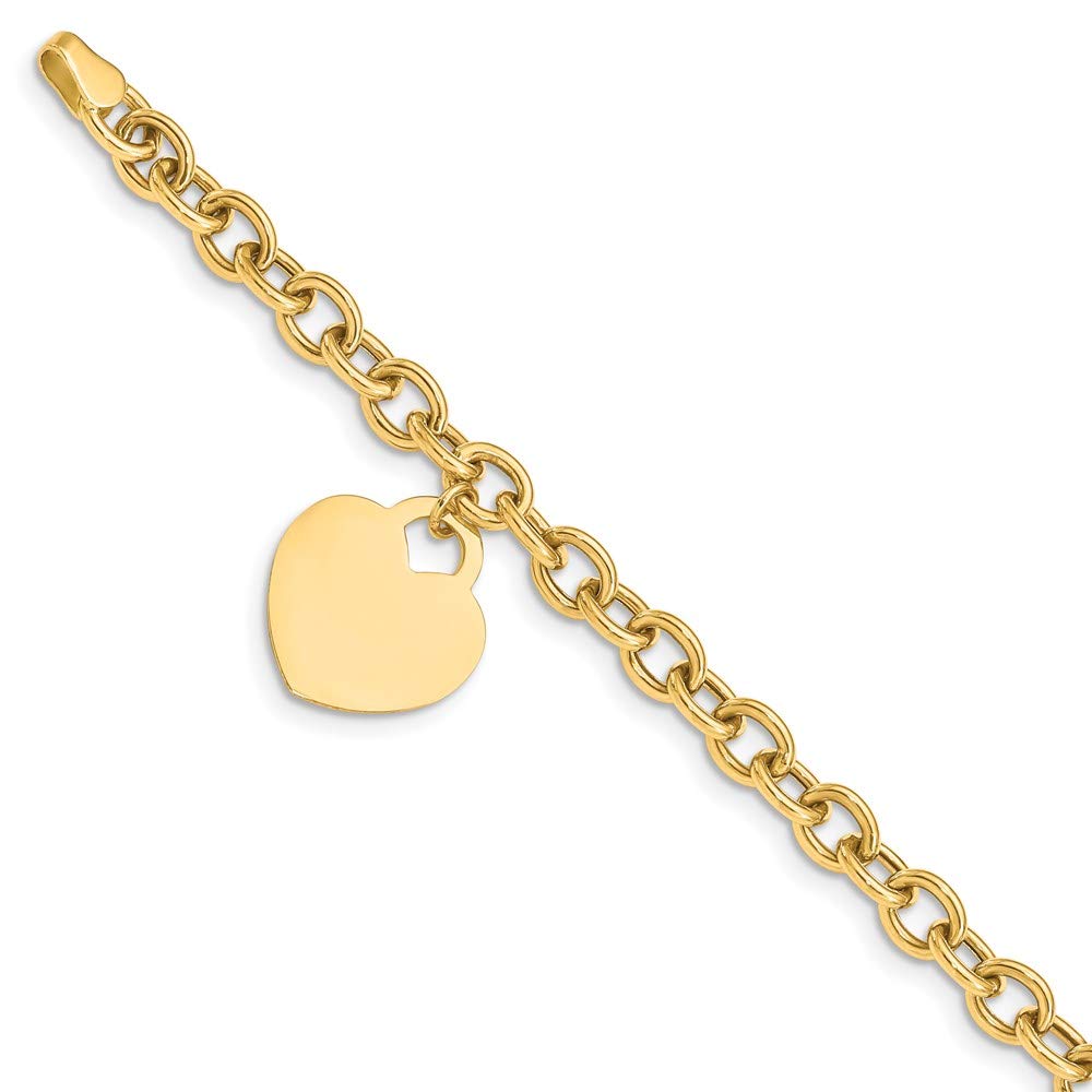 14K Yellow Gold Heart Charm Pendant Hollow Bracelet for Women - 8.25 Inch Adjustable Chain - Elegant Valentine's Day Gift for Her, Birthday Present, Anniversary Jewelry (Perfect for Romantic Occasions & Everyday Wear)